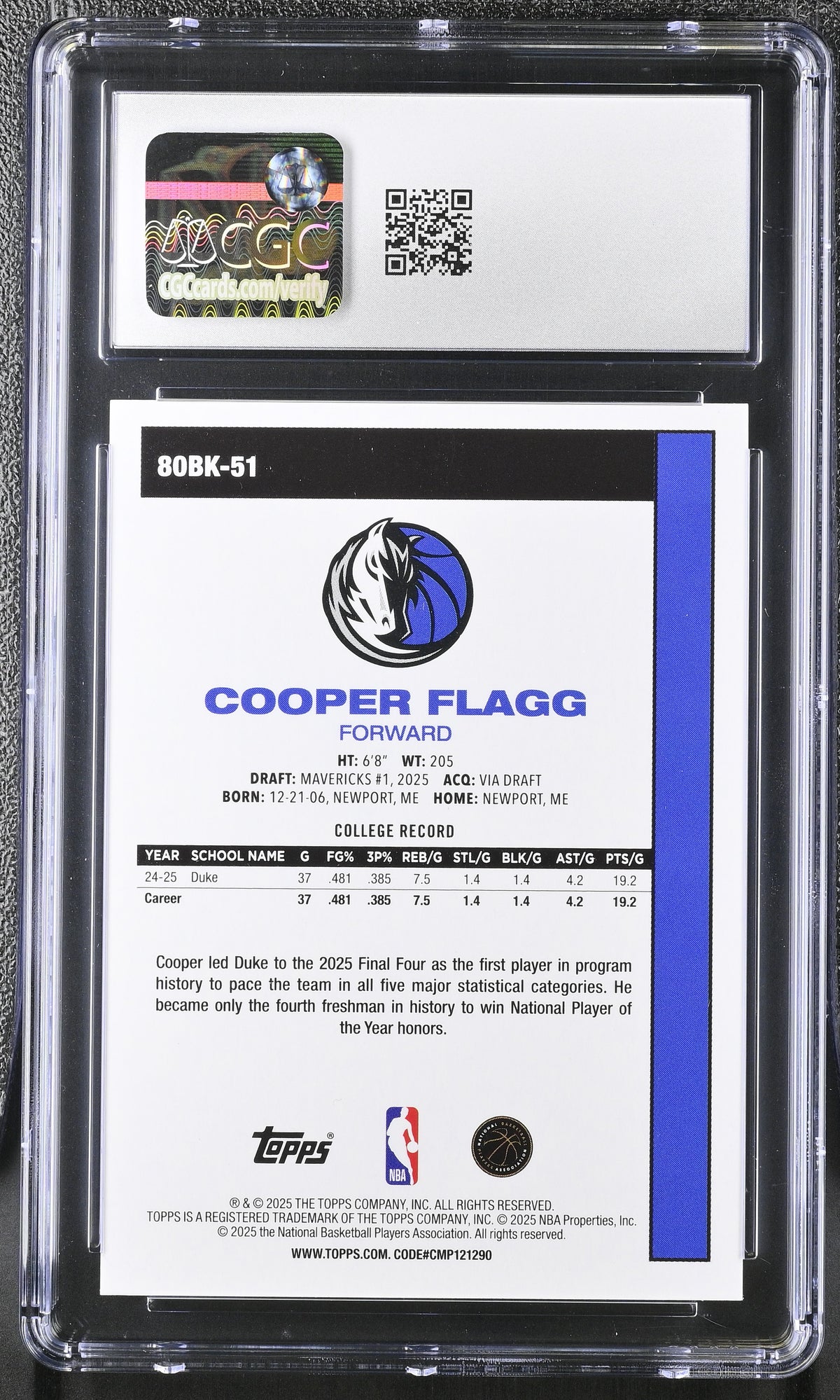 2025-26 Topps Cooper Flagg #80BK-51 '80-81 Topps CGC 10