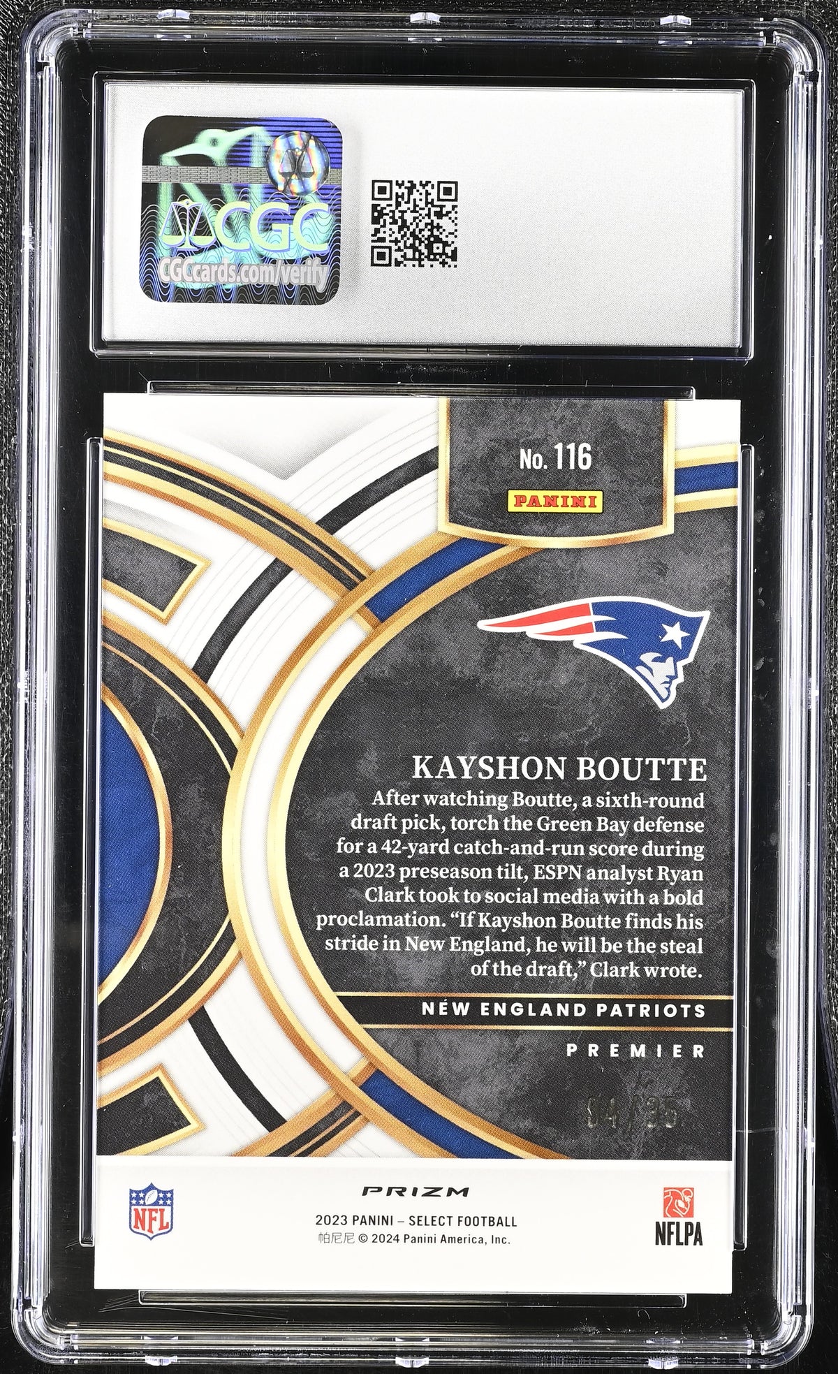 2023 Panini Select Kayshon Boutte #116 White CGC 9