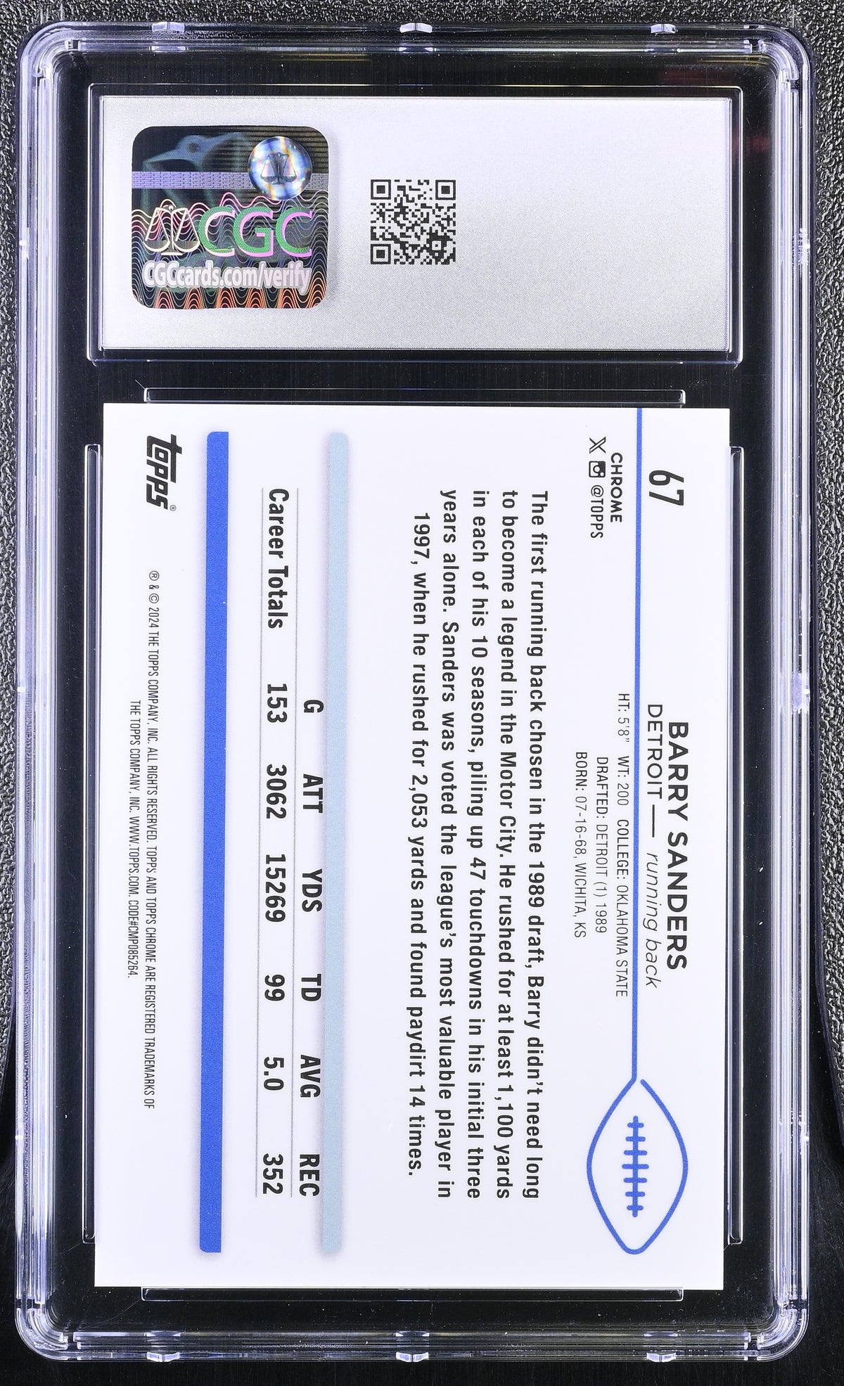 2024 Topps Chrome Barry Sanders #67 White Geometric Refractor /15 CGC 10