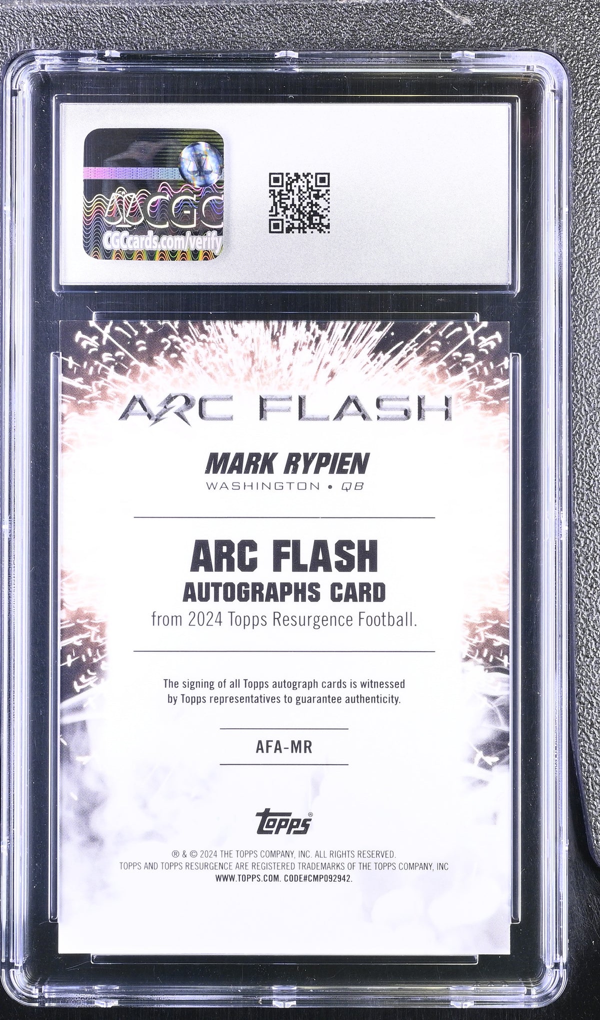 2024 Topps Resurgence Mark Rypien #AFA-MR Arc Flash Autographs CGC 10 Auto 10
