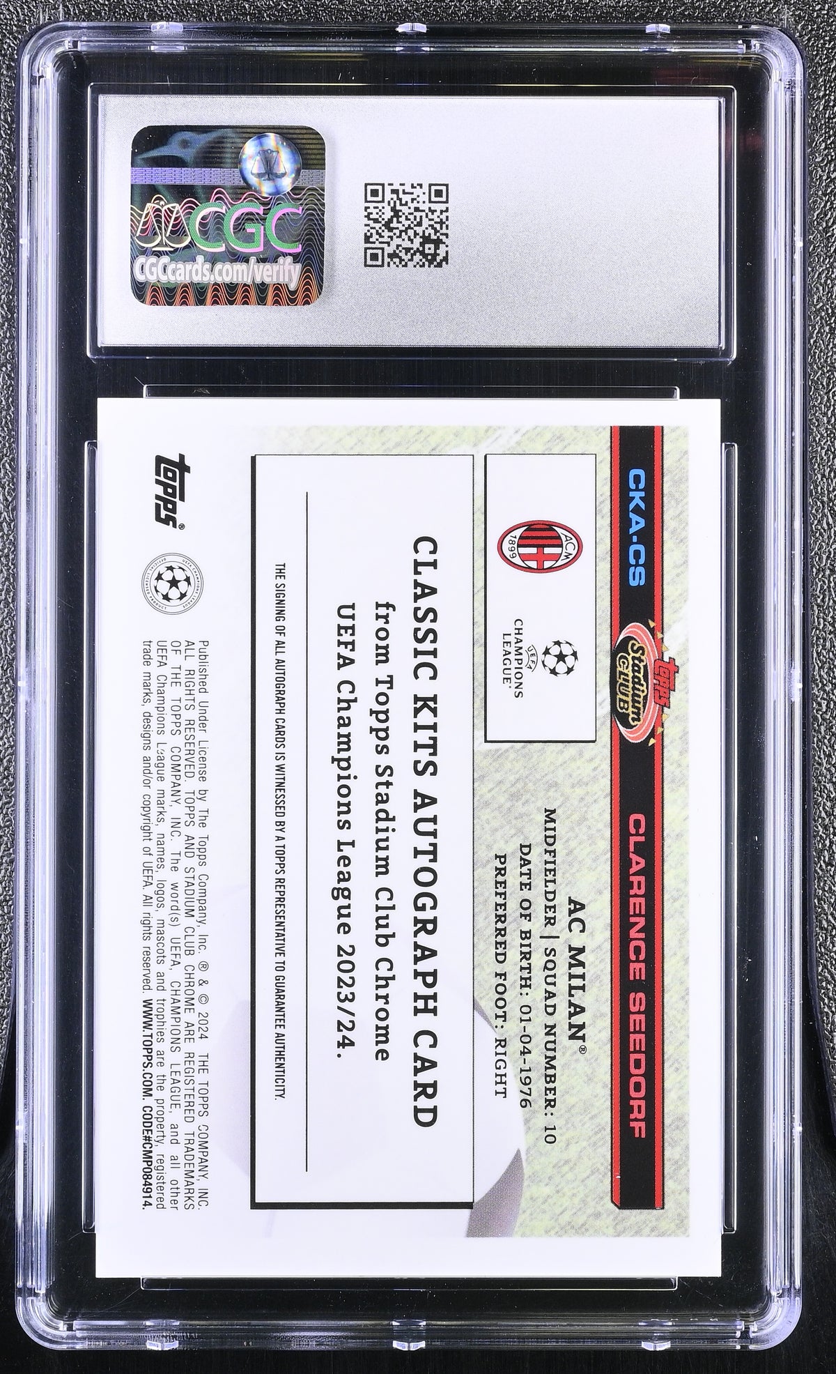 2023-24 Topps Stadium Club Chr Clarence Seedorf #CKA-CS Red /5 CGC 10