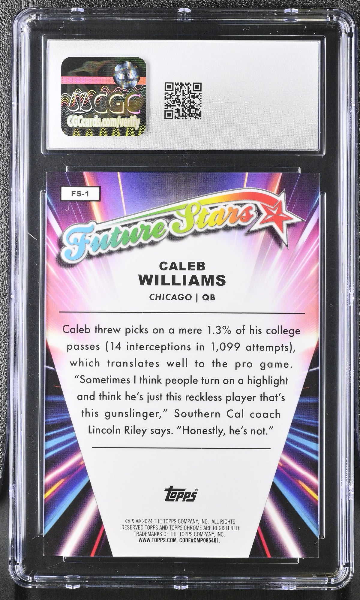 2024 Topps Chrome Caleb Williams #FS-1 Blue Refractor /150 Future Stars CGC 9.5