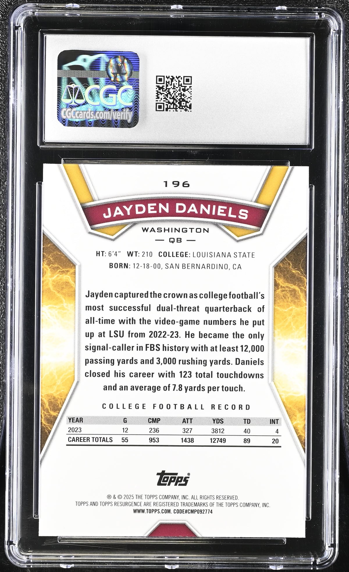 2024 Topps Resurgence Jayden Daniels #196 Aqua Surge Refractor /249 CGC 9