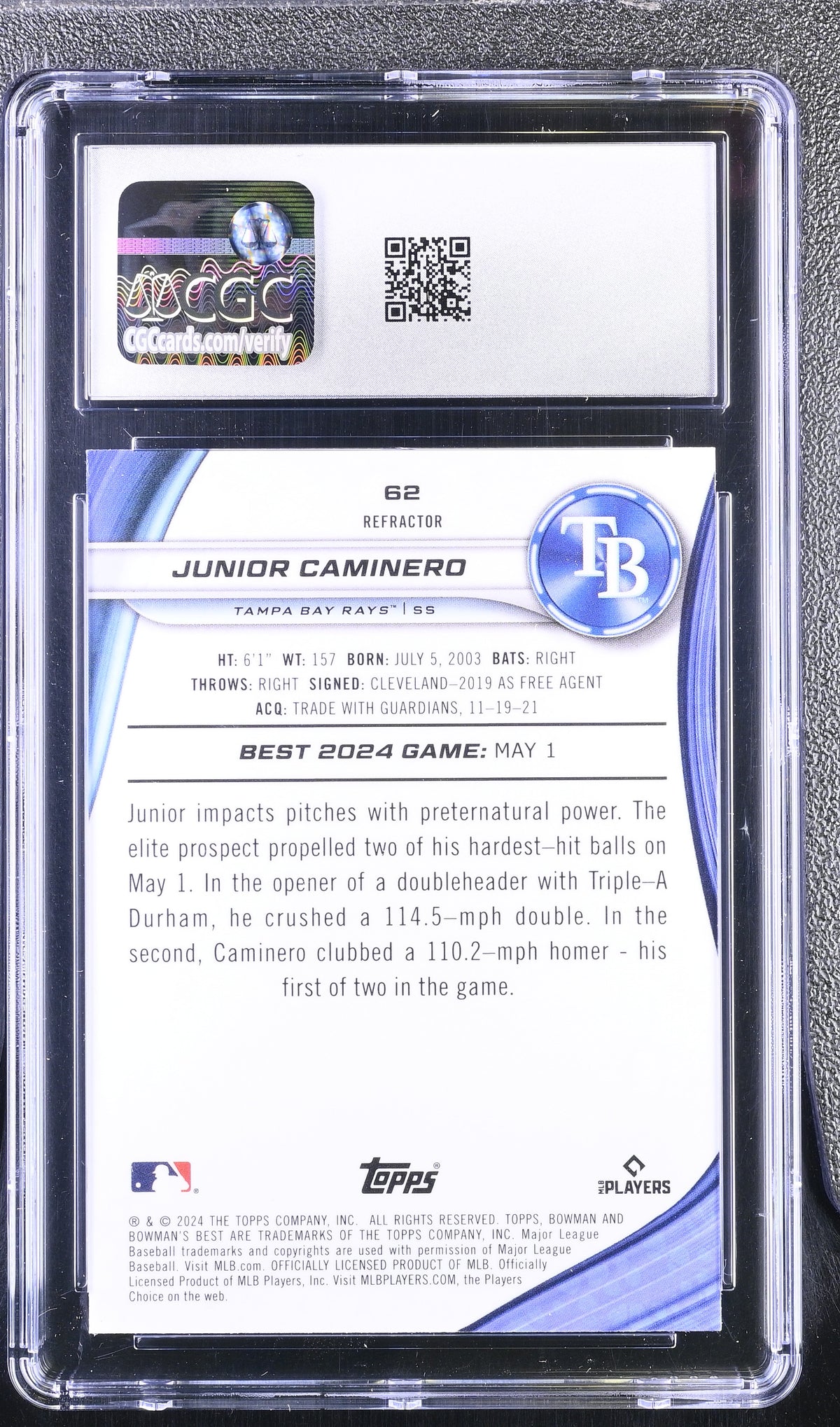 2024 Topps Bowman's Best Junior Caminero #62 Refractor CGC 10