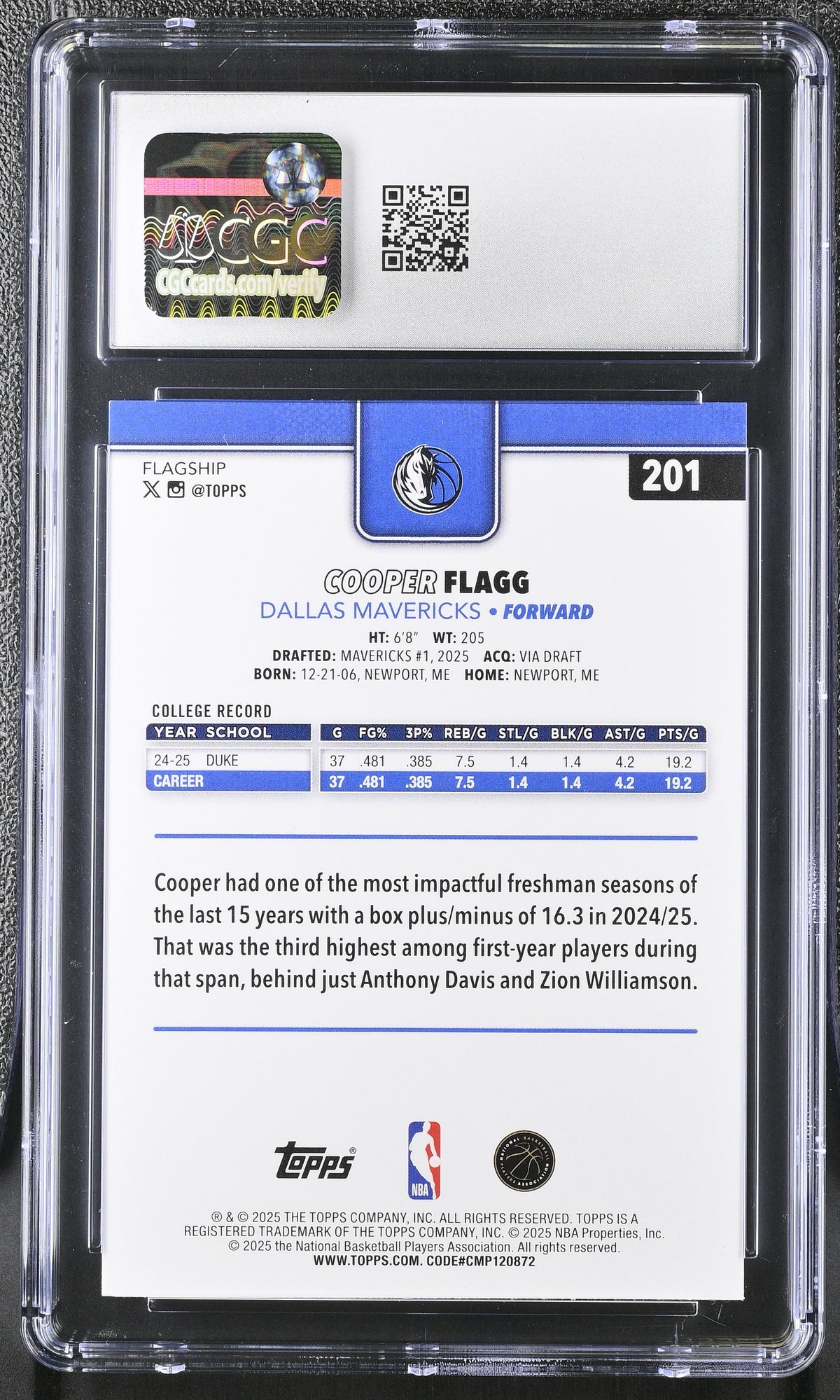 2025-26 Topps Cooper Flagg #201 CGC 9