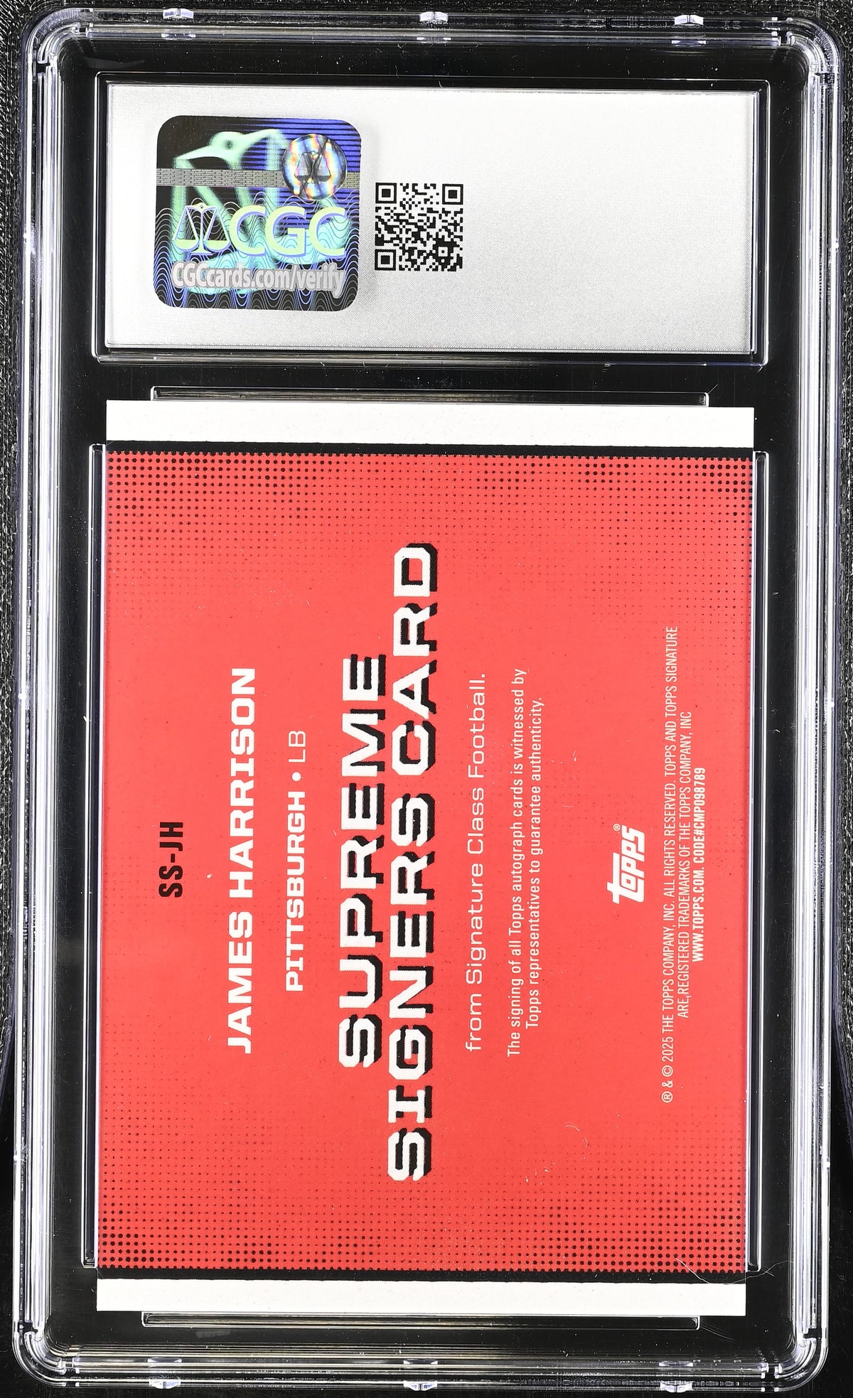 2024 Topps Signature Class James Harrison #SS-JH Red /25 Supreme CGC 9 Auto 10