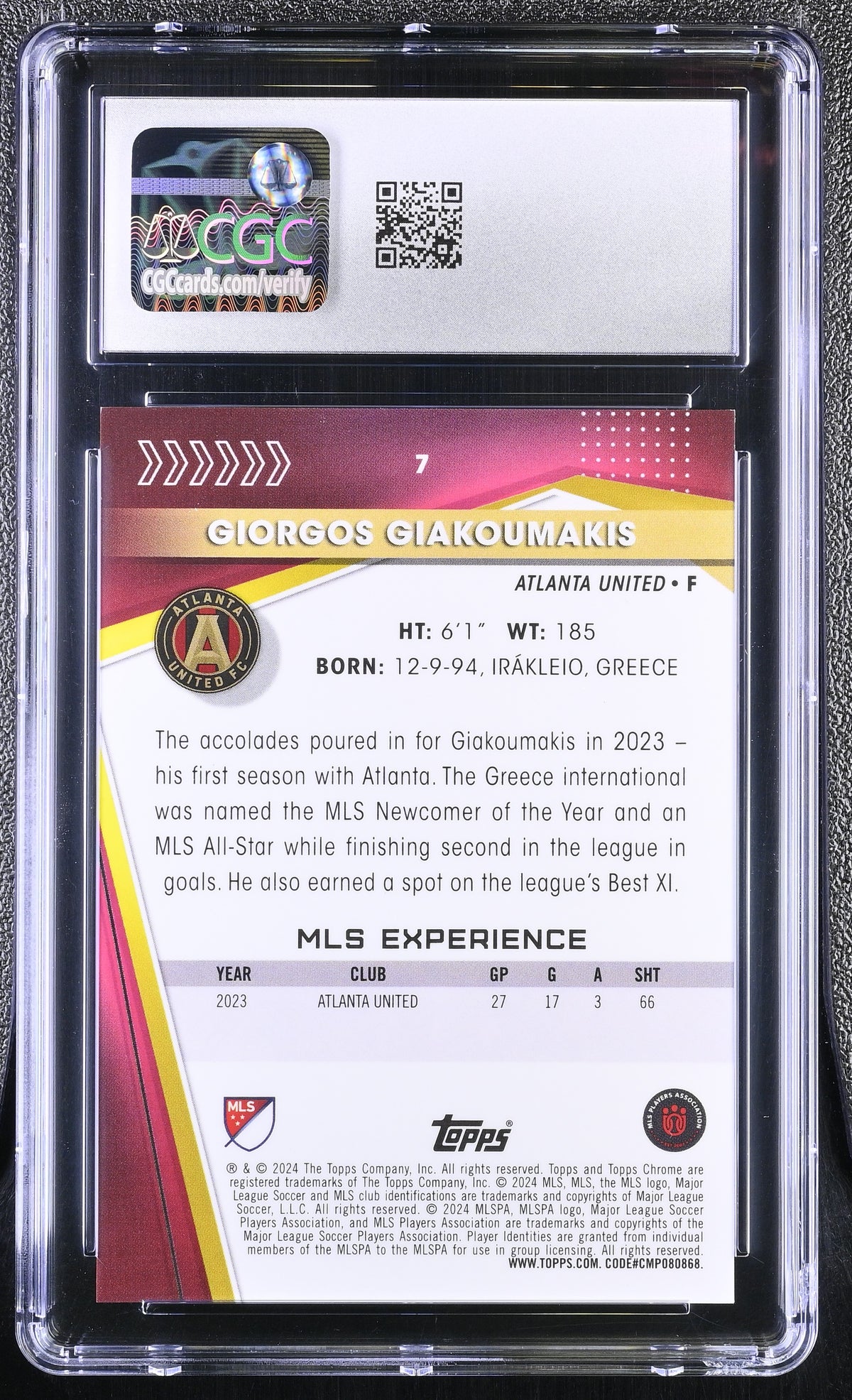 2024 Topps Chrome MLS Giorgos Giakoumakis #7 Black Shimmer Refractor /10 CGC 9