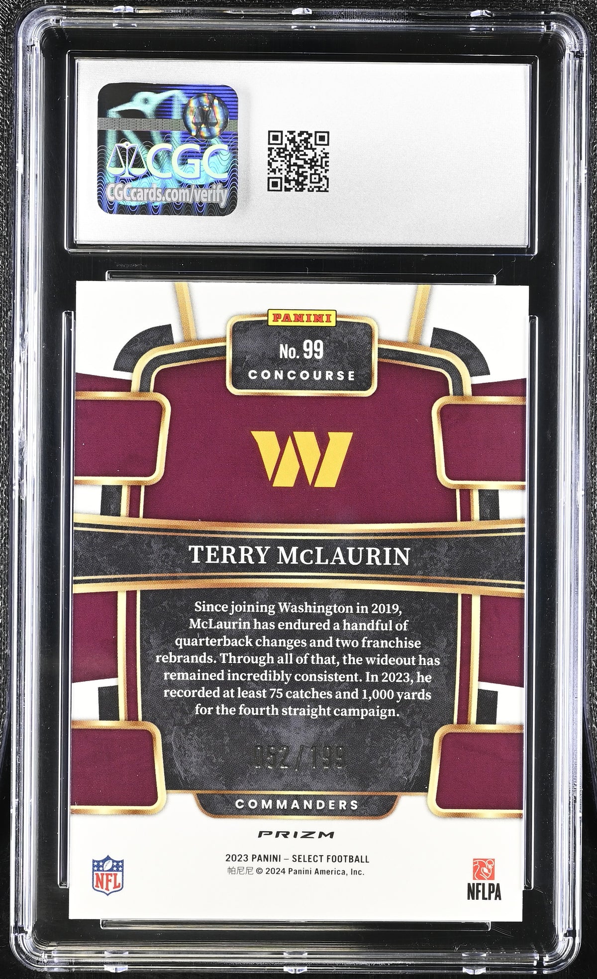 2023 Panini Select Terry McLaurin #99 Blue CGC 8