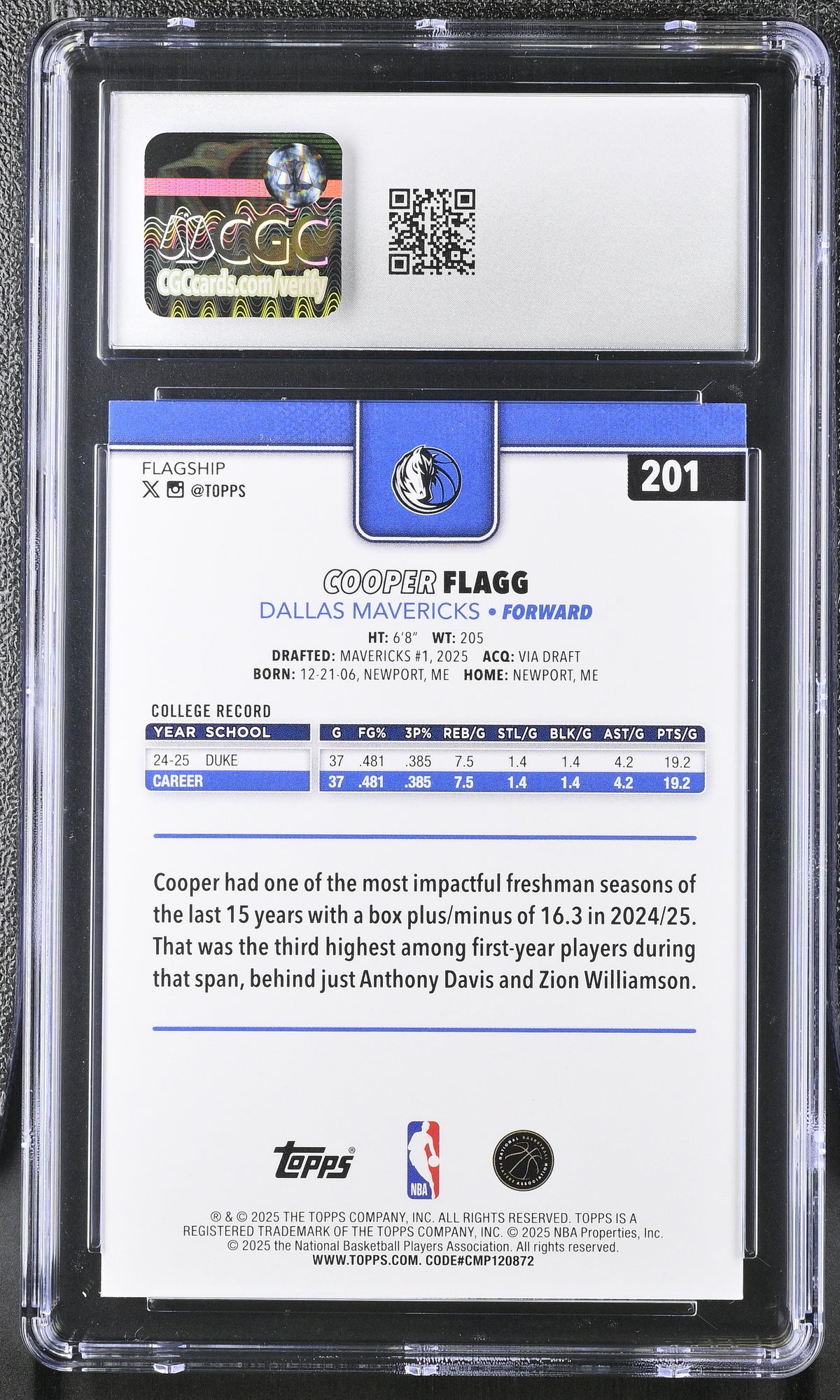 2025-26 Topps Cooper Flagg #201 CGC 10