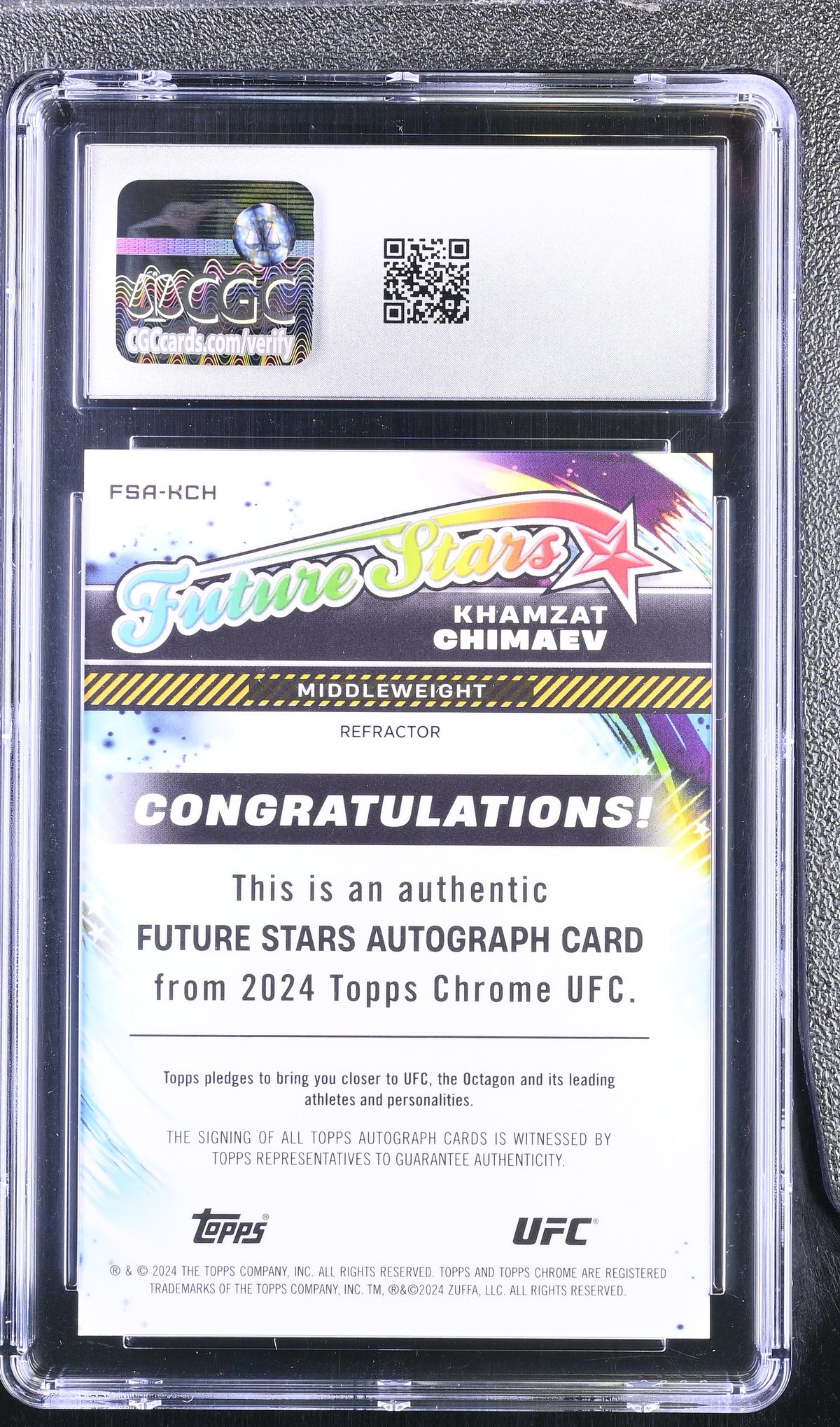 2024 Topps Chrome UFC Khamzat Chimaev #FSA-KCH /150 Future Stars Auto CGC 10
