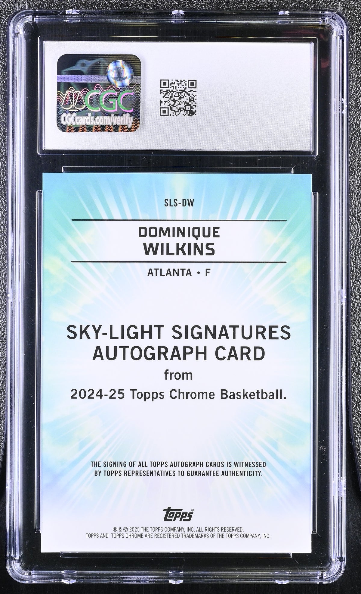 2024-25 Topps Chrome Dominique Wilkins #SLS-DW Black /10 Sky-Light CGC 10 Auto 9