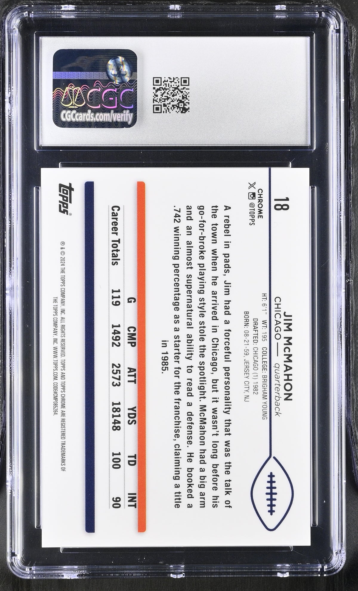 2024 Topps Chrome Jim McMahon #18 Orange Geometric Refractor /25 CGC 10
