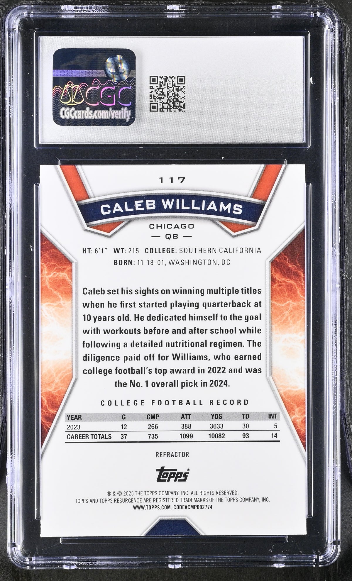 2024 Topps Resurgence Caleb Williams #117 Refractor CGC 9