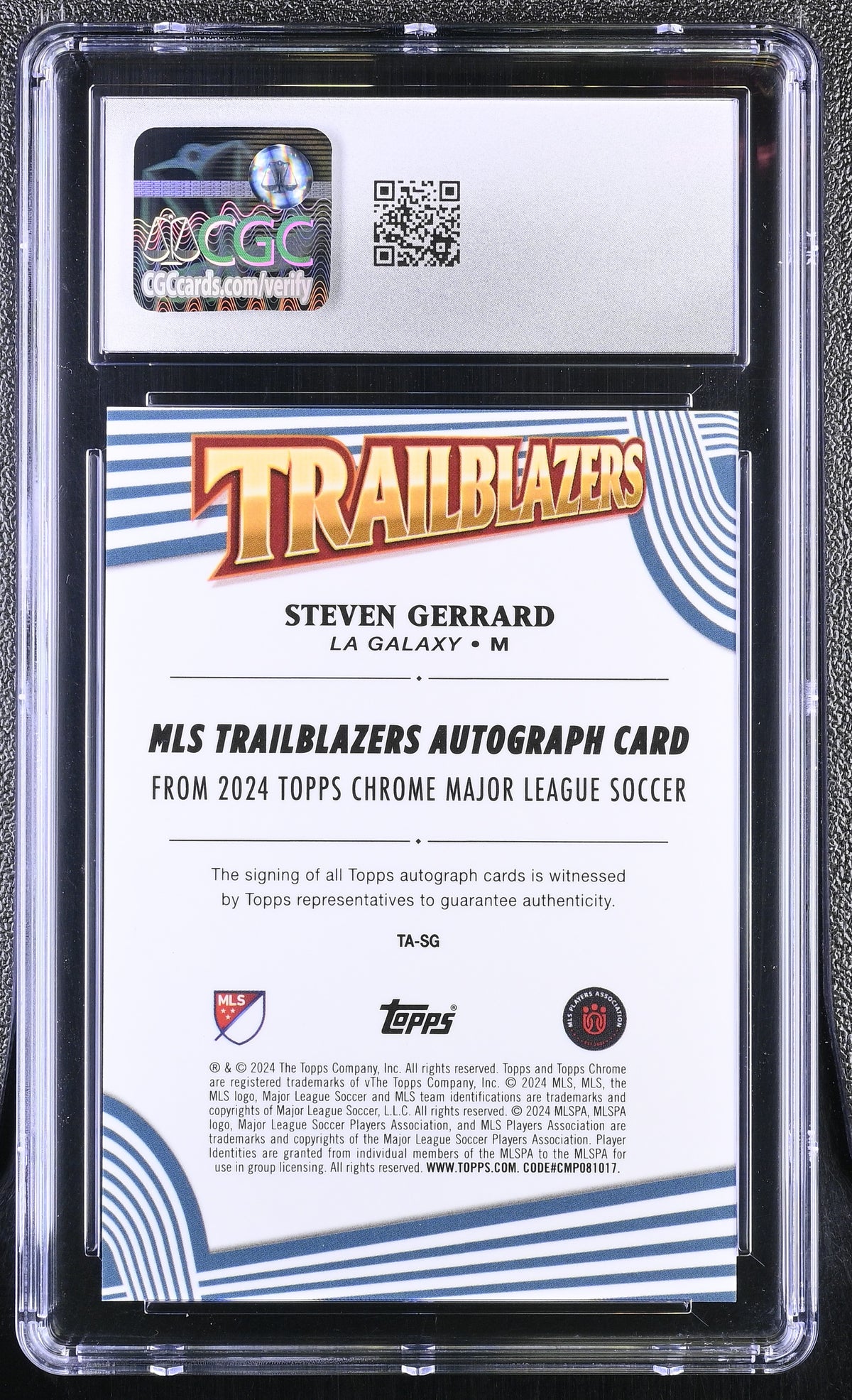 2024 Topps Chrome MLS Steven Gerrard #TA-SG Orange /25 Trailblazers Auto CGC 10