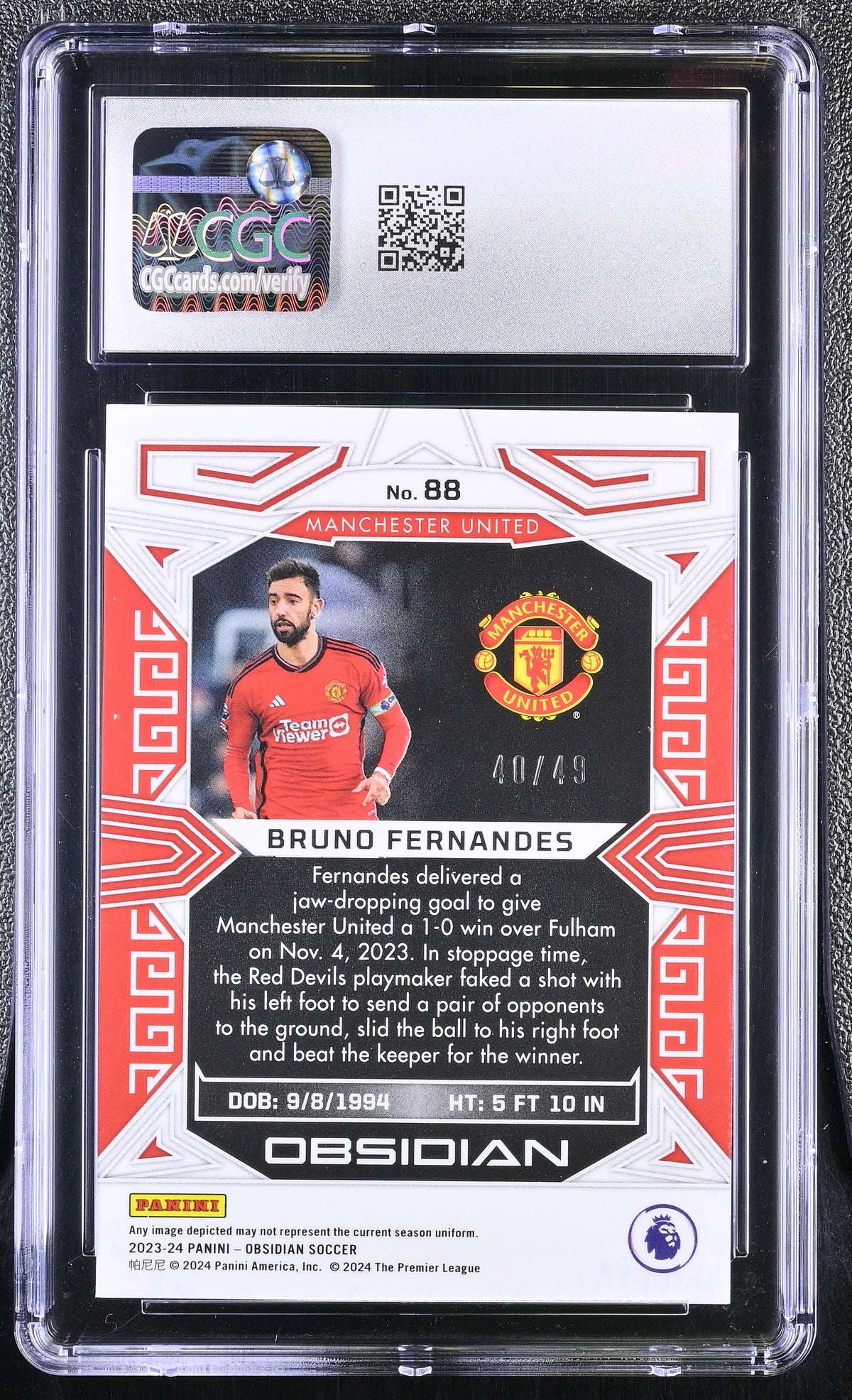 2023-24 Panini Obsidian Bruno Fernandes #88 Electric Etch Red Pulsar CGC 10