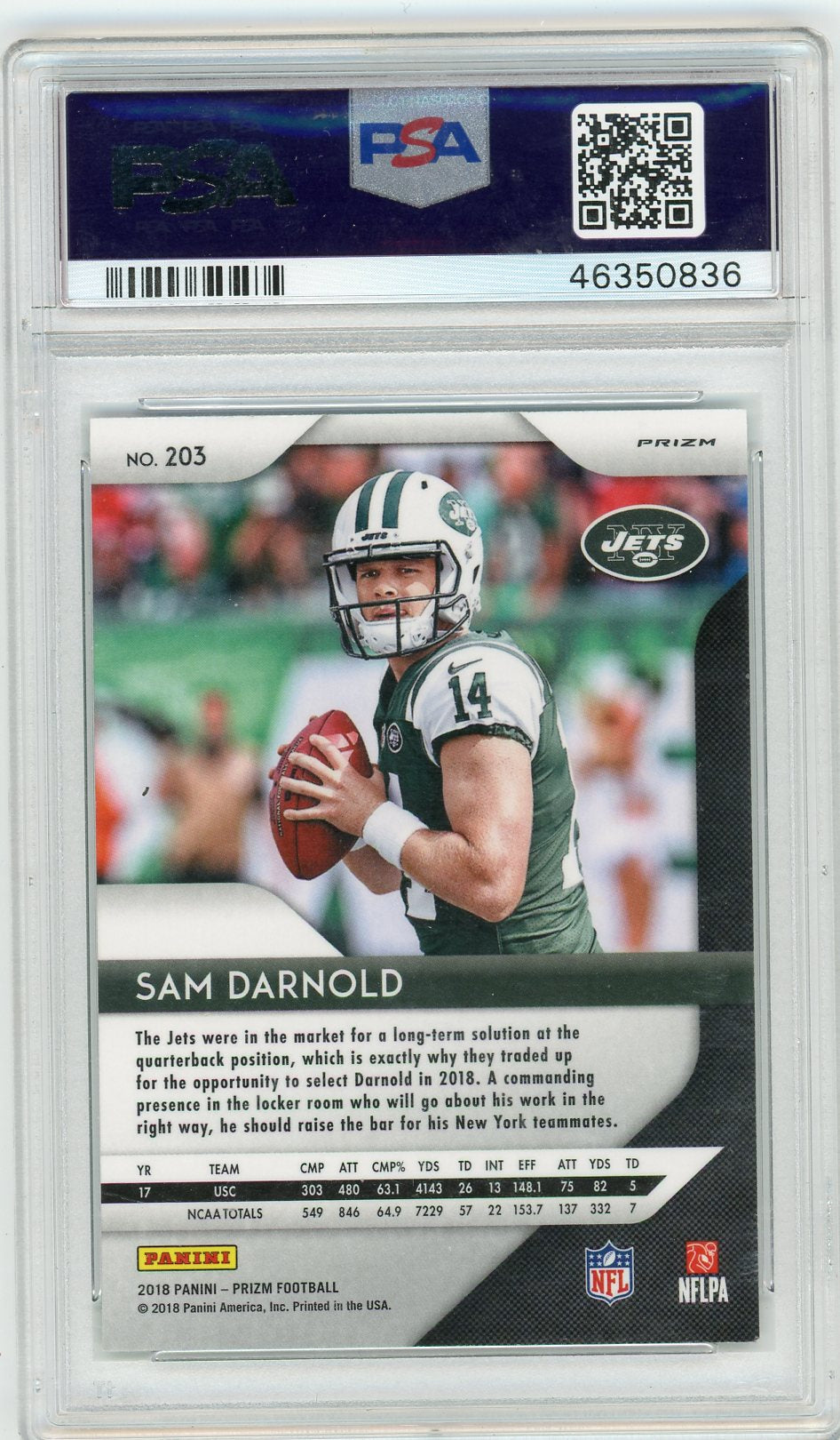 2018 Panini Prizm Sam Darnold #203 Green PSA 9