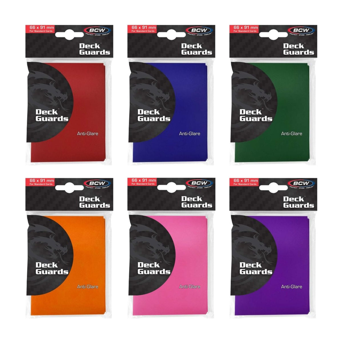 BCW Deck Guard Double Matte Sleeves in Red, Blue, Green, Orange, Pink and Purple
