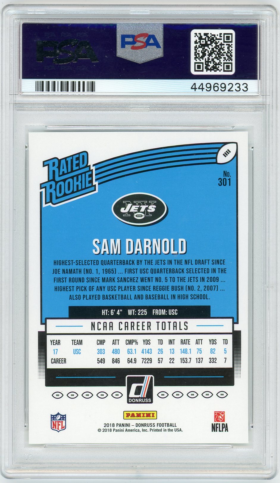2018 Panini Donruss Sam Darnold #301 PSA 10