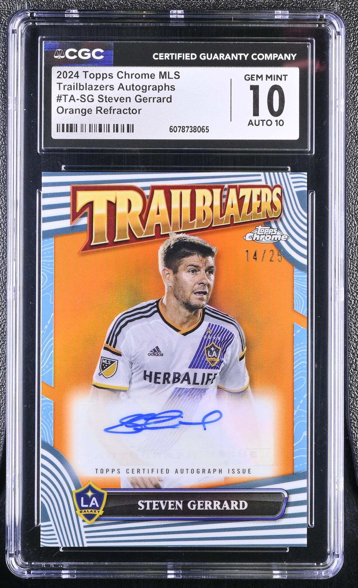 2024 Topps Chrome MLS Steven Gerrard #TA-SG Orange /25 Trailblazers Auto CGC 10