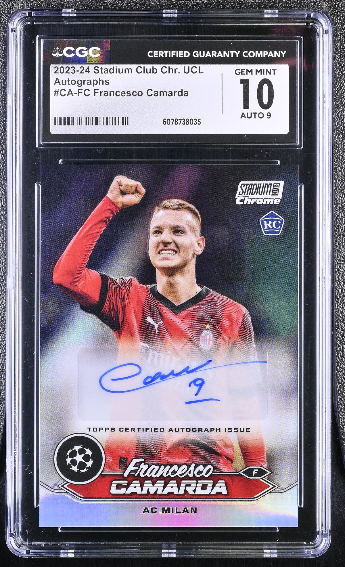 2023-24 Stadium Club CHR. Ucl Francesco Camarda #CA-FC Autographs CGC 10 Auto 9