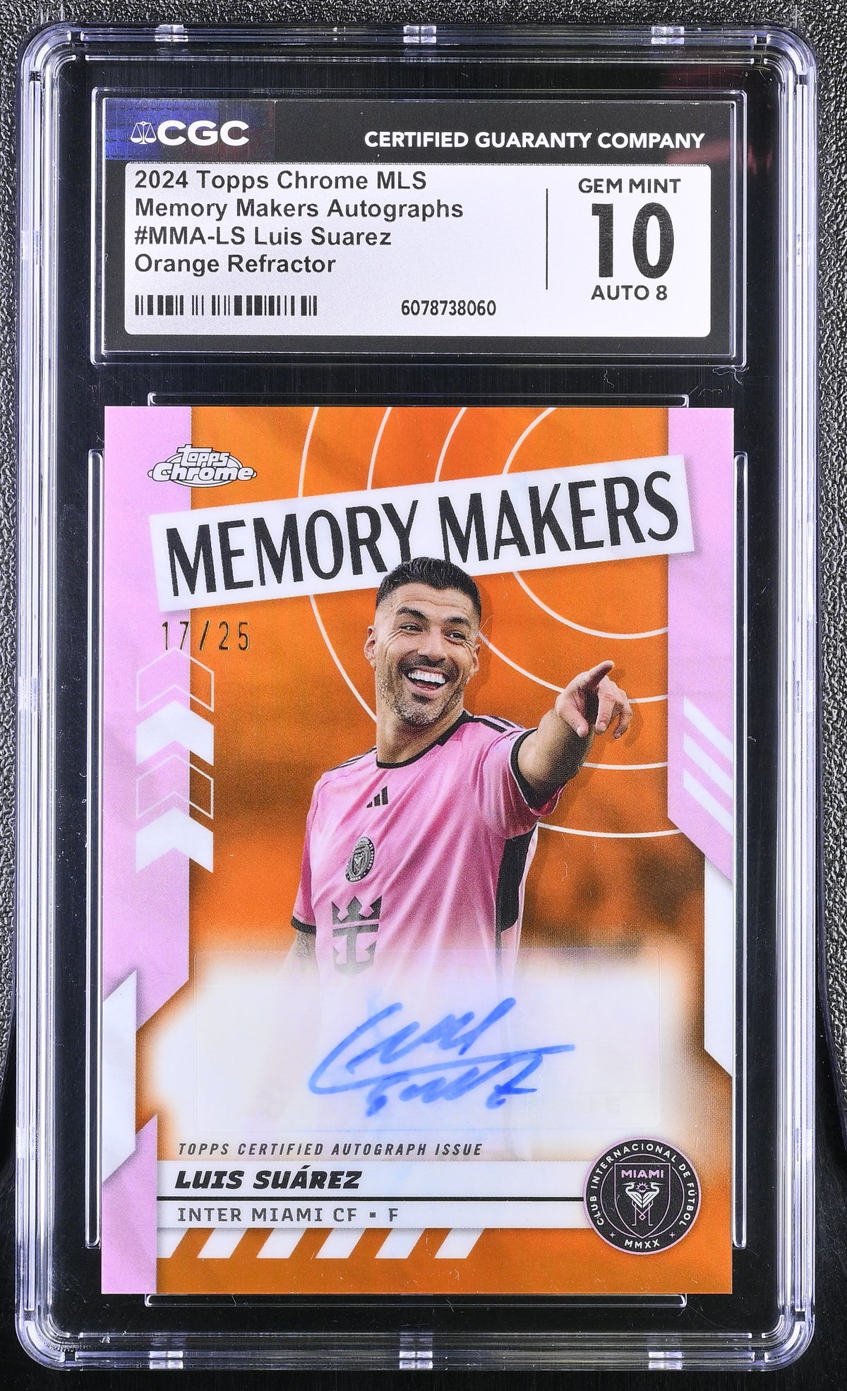 2024 Topps Chrome MLS Luis Suarez #MMA-LS Orange /25 Memory Makers CGC 10 Auto 8