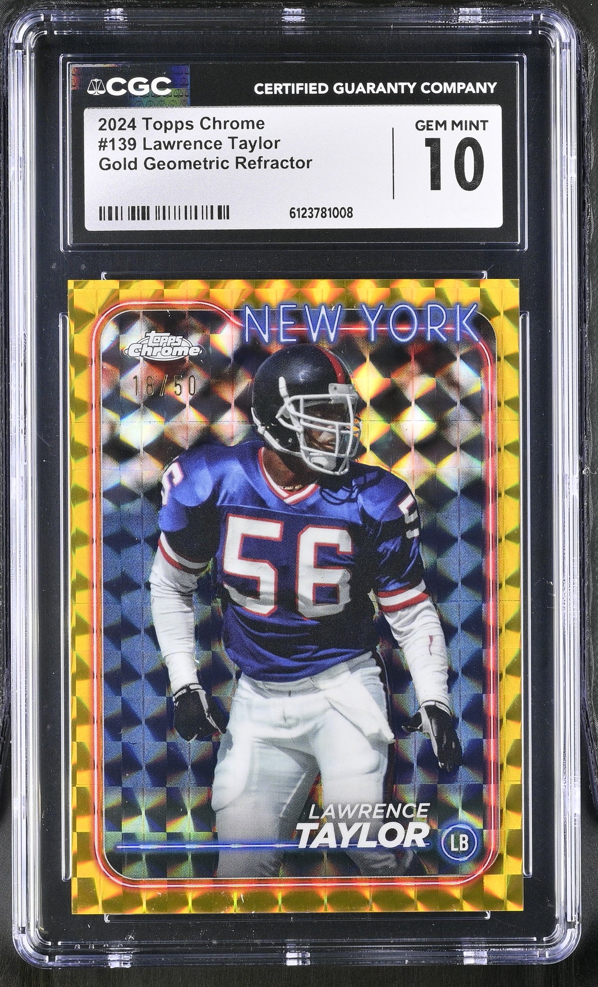 2024 Topps Chrome Lawrence Taylor #139 Gold Geometric Refractor /50 CGC 10