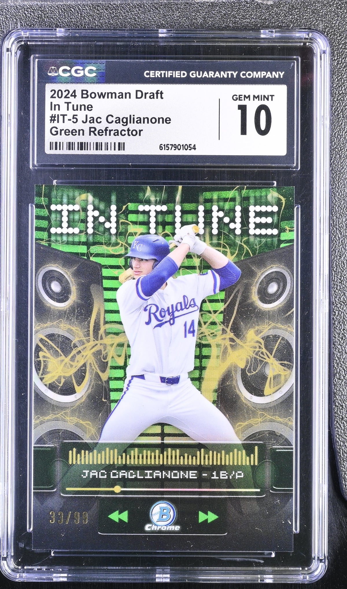 2024 Topps Bowman Draft Jac Caglianone #IT-5 Green Refractor /99 In Tune CGC 10