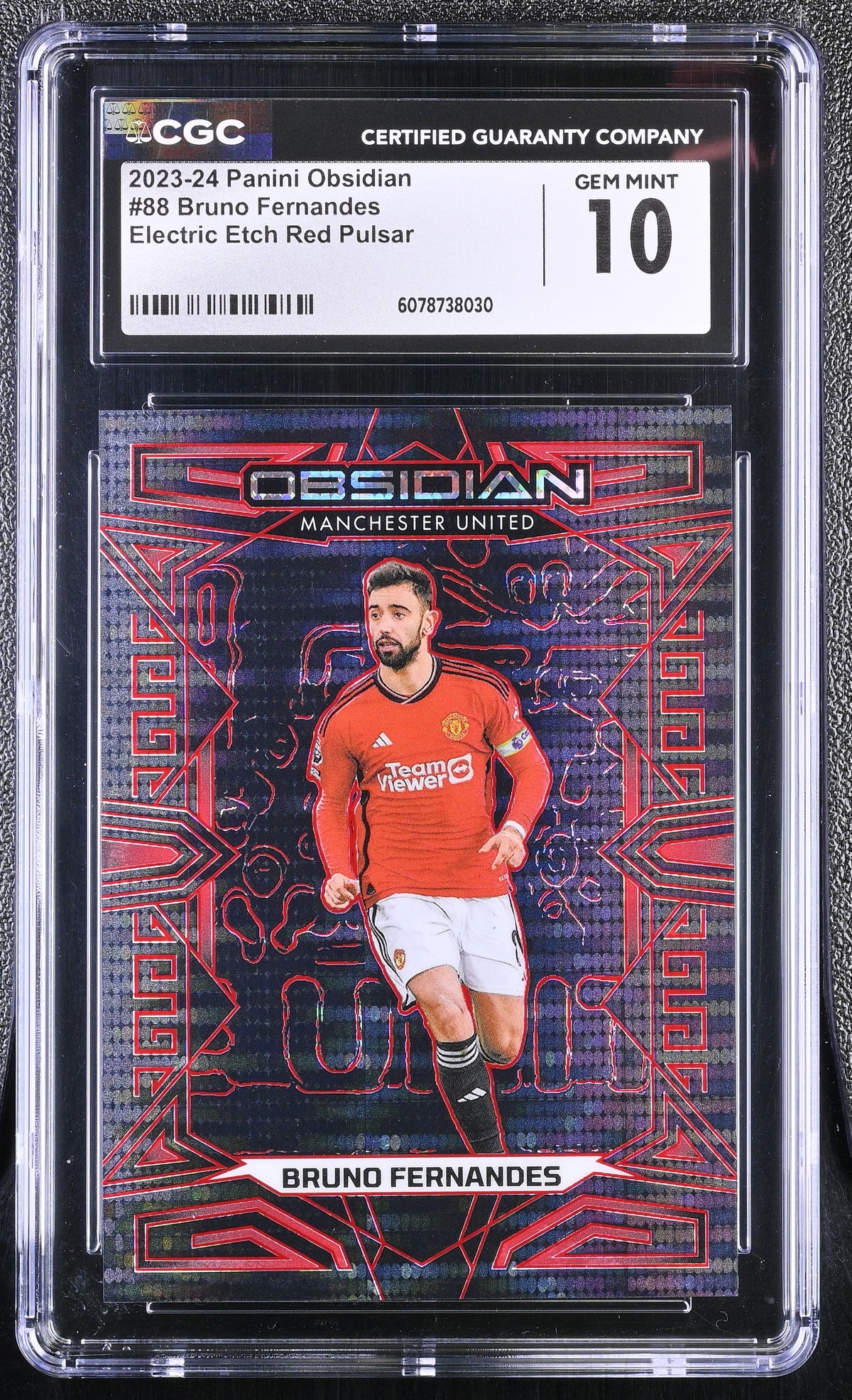 2023-24 Panini Obsidian Bruno Fernandes #88 Electric Etch Red Pulsar CGC 10