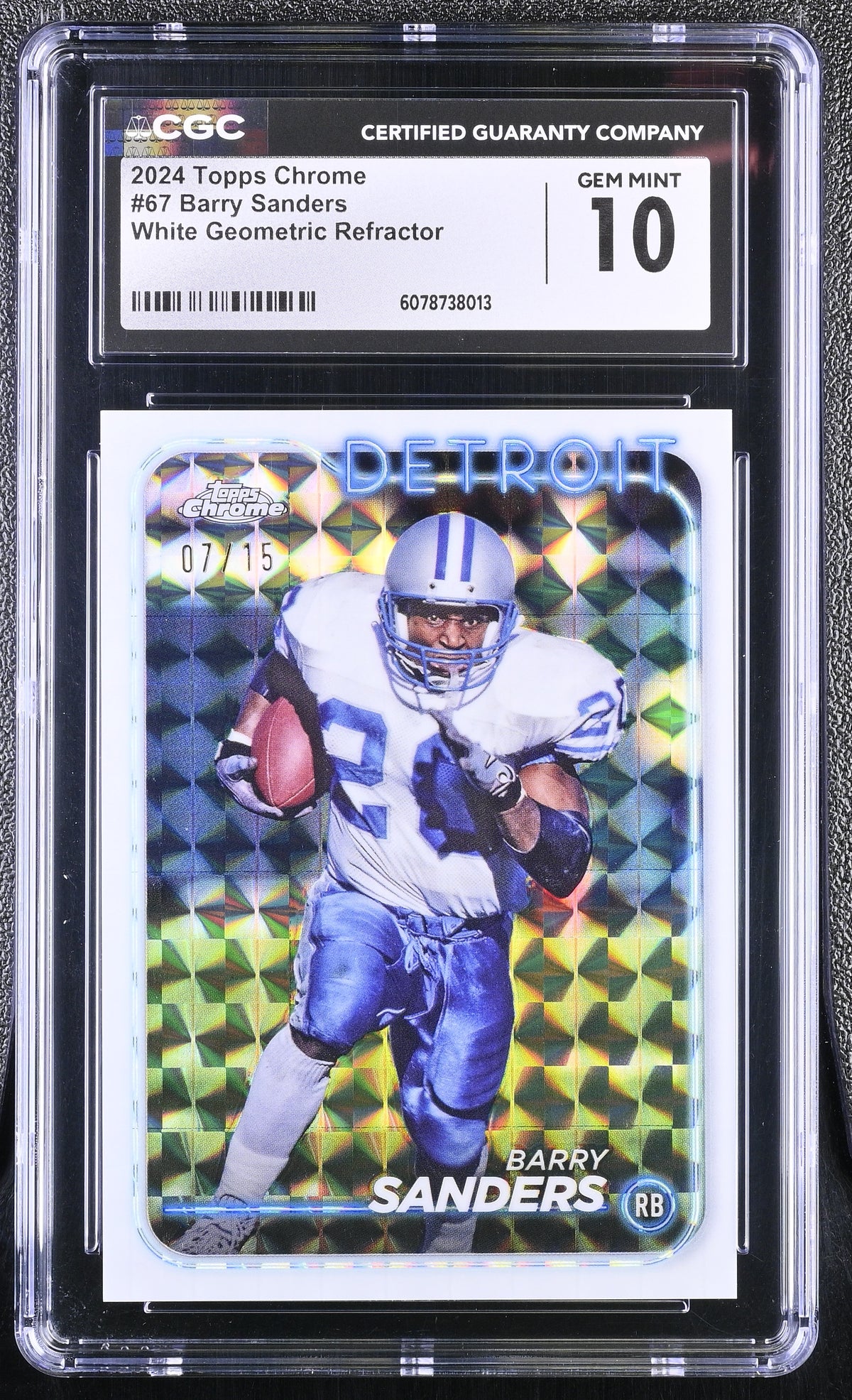 2024 Topps Chrome Barry Sanders #67 White Geometric Refractor /15 CGC 10