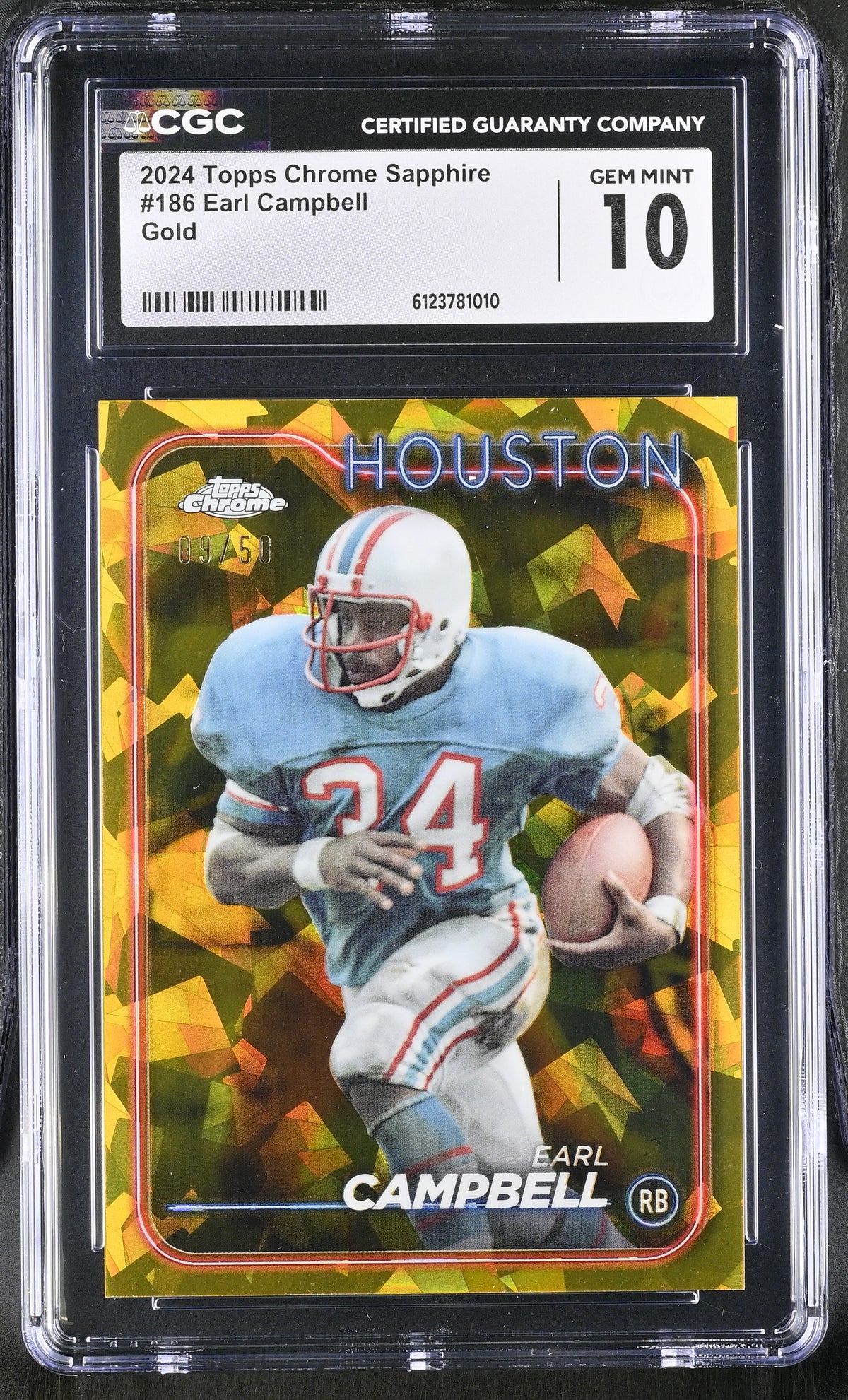 2024 Topps Chrome Sapphire Earl Campbell #186 Gold /50 CGC 10