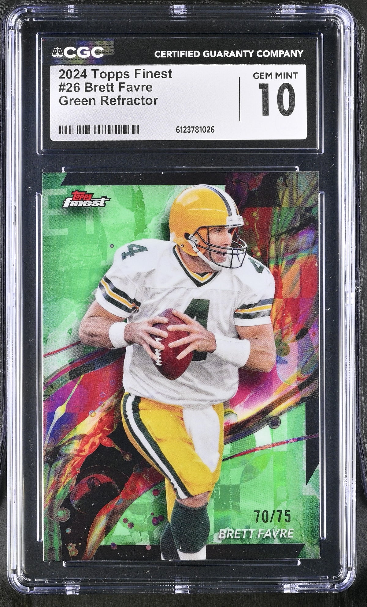 2024 Topps Finest Brett Favre #26 Green Refractor /75 CGC 10