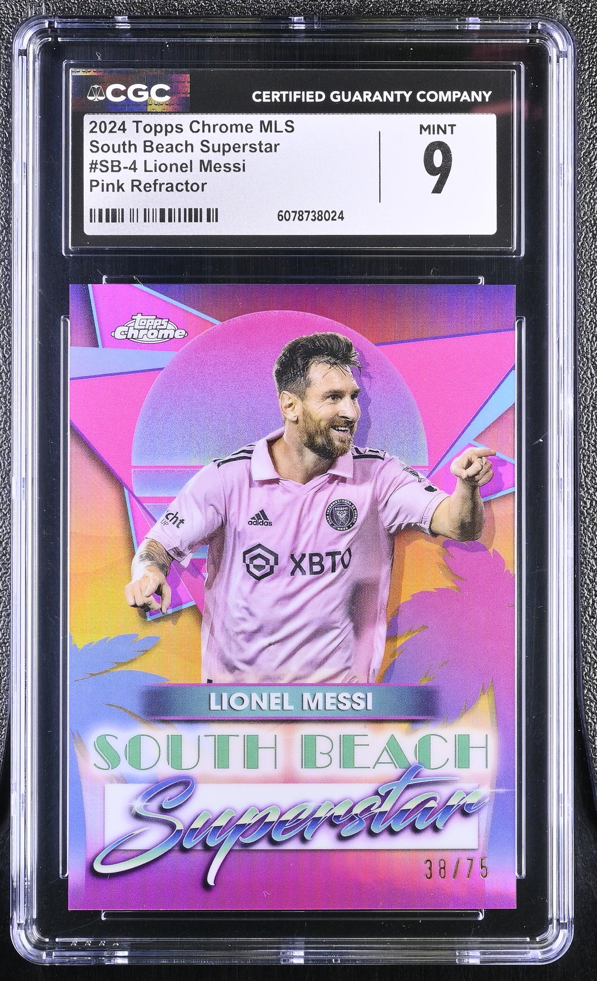 2024 Topps Chrome MLS Lionel Messi #SB-4 Pink Refractor /75 South Beach CGC 9