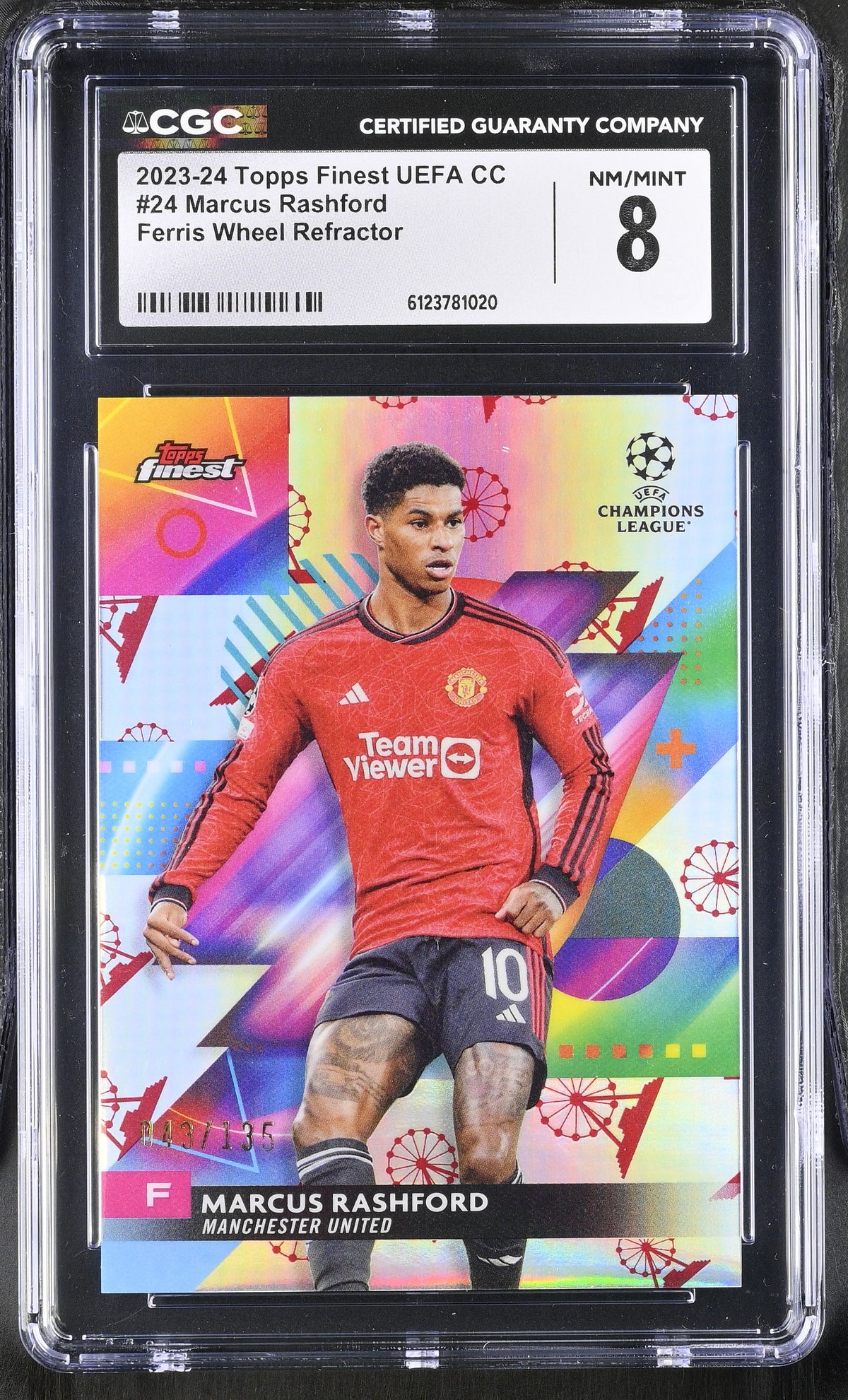 2023-24 Topps Finest UEFA CC Marcus Rashford #24 Ferris Wheel /135 CGC 8