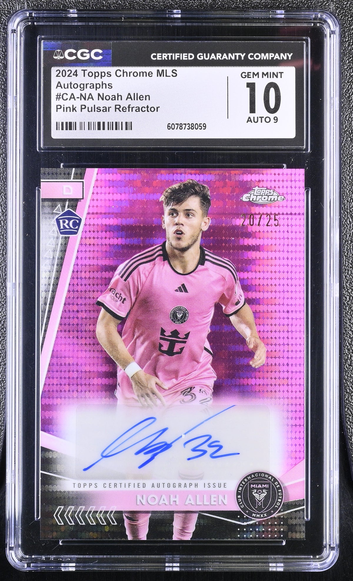 2024 Topps Chrome MLS Noah Allen #CA-NA Pink Pulsar Autographs CGC 10 Auto 9