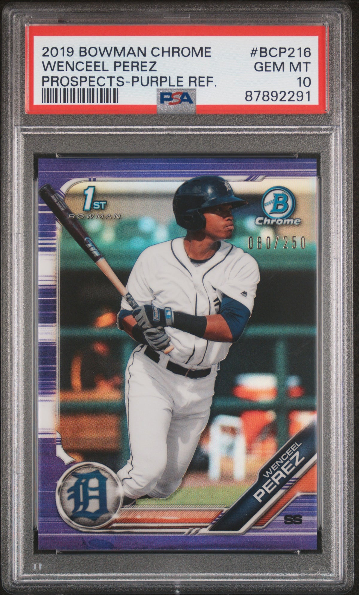 2019 Bowman Chrome Prospects Wenceel Perez #BCP216 Purple Refractor /250 PSA 10