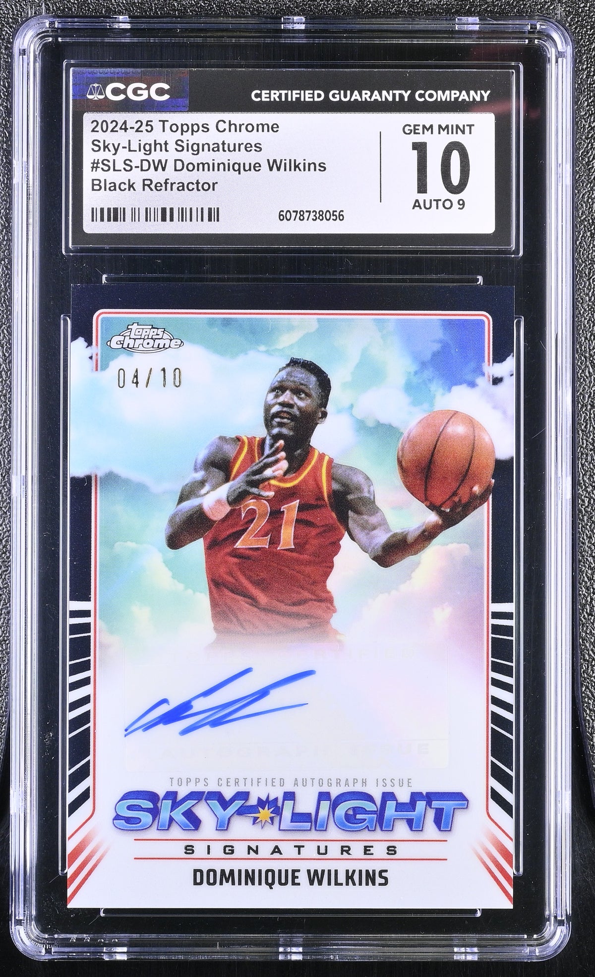 2024-25 Topps Chrome Dominique Wilkins #SLS-DW Black /10 Sky-Light CGC 10 Auto 9