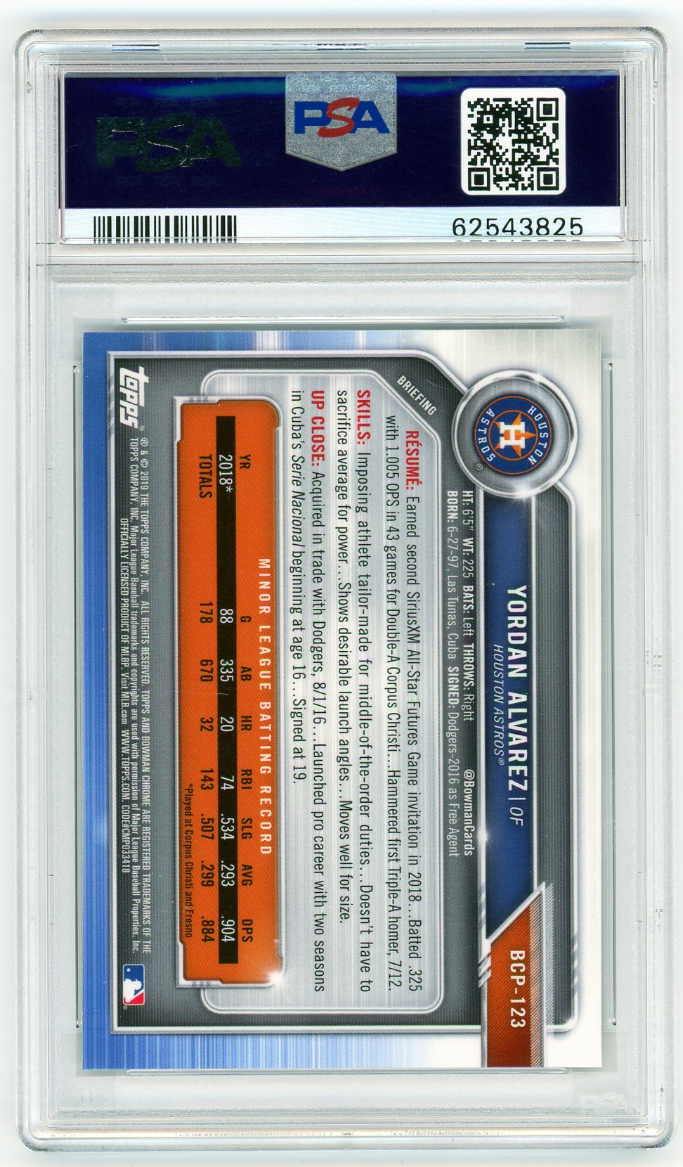 2019 Bowman Mega Box Chrome Yordan Alvarez #123 PSA 9