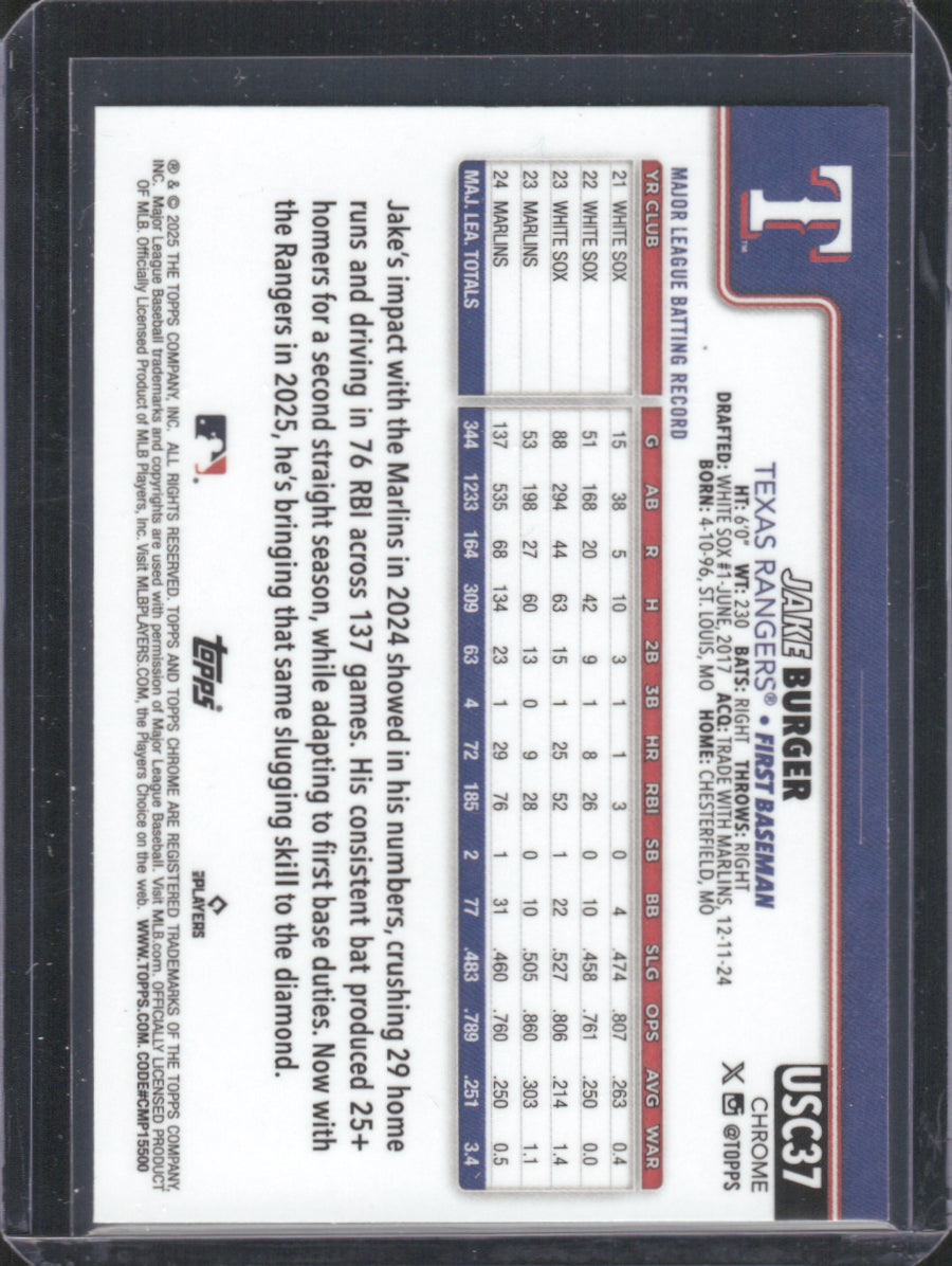 2025 Topps Chrome Update Series Jake Burger #USC37 Aqua Wave Refractor 054/199