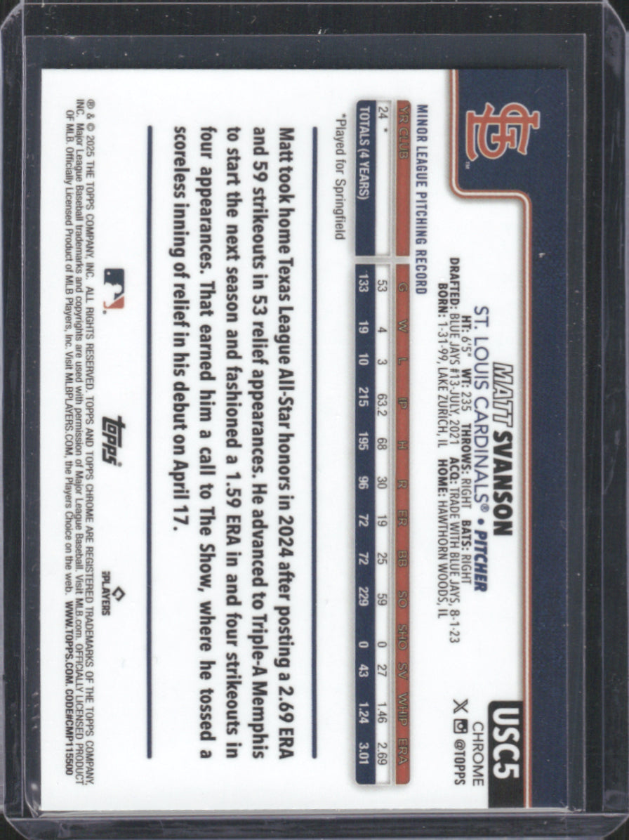 2024 2025 Topps Chrome Update Series Matt Svanson #USC5 Prism Refractor RC