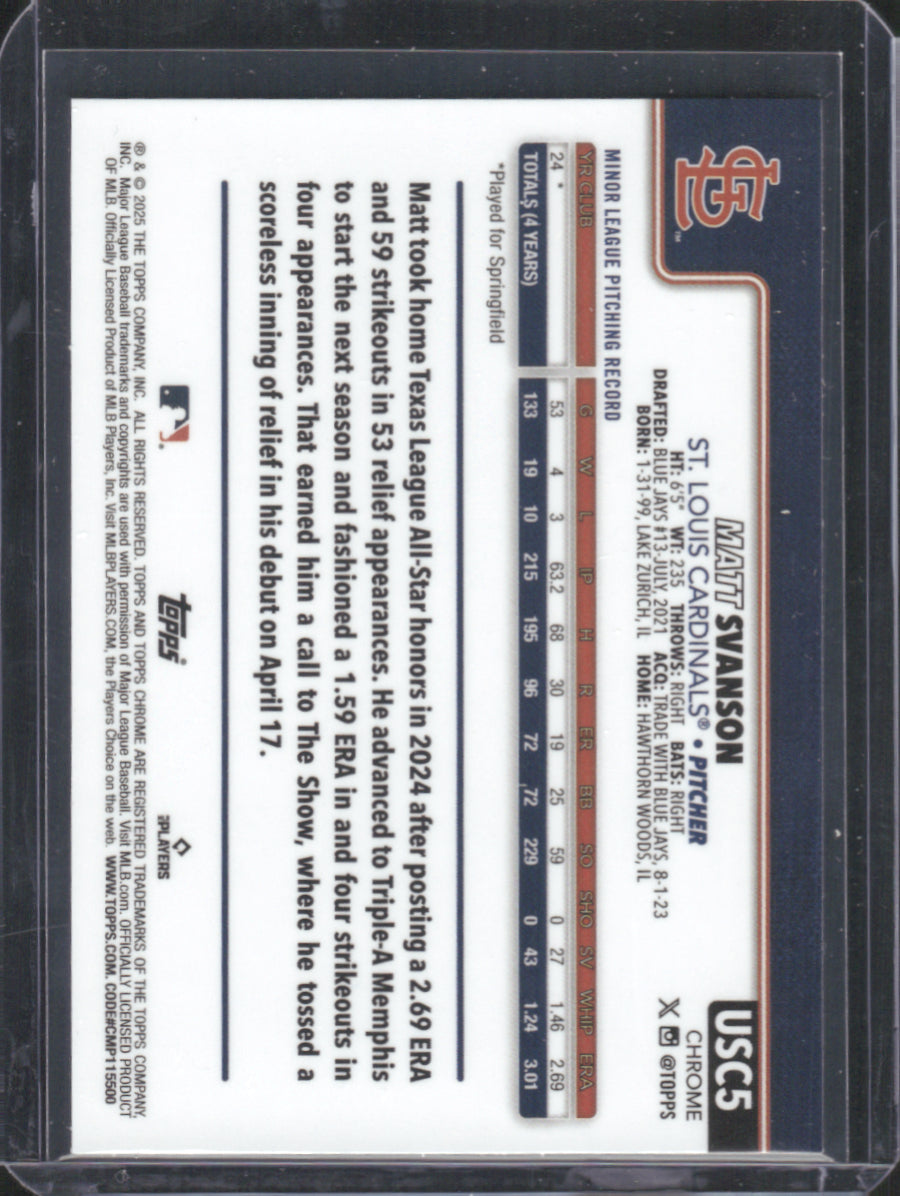 2025 Topps Chrome Update Series Matt Svanson Prism Refractor RC