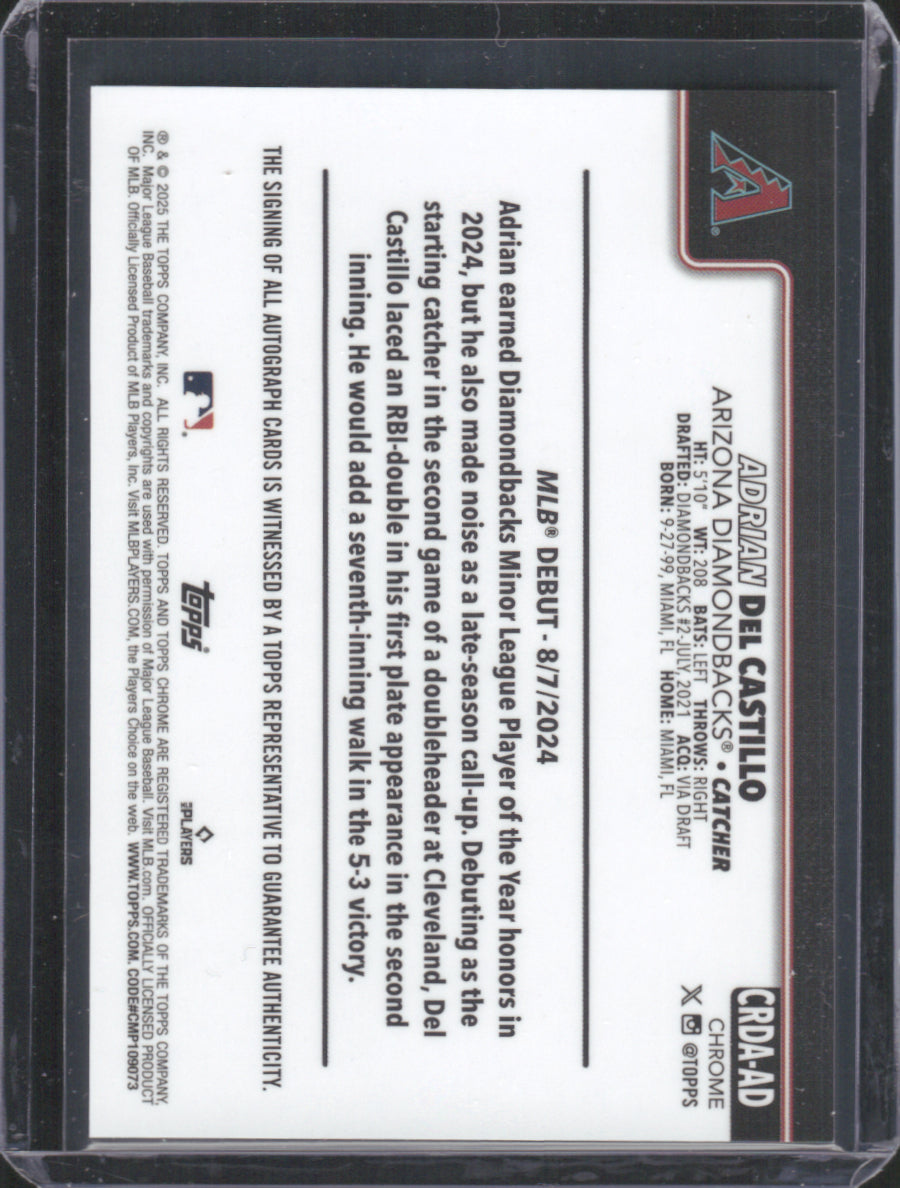 2025 Topps Chrome Update Adrian Del Castillo Blue Refractor Autograph RC 141/150