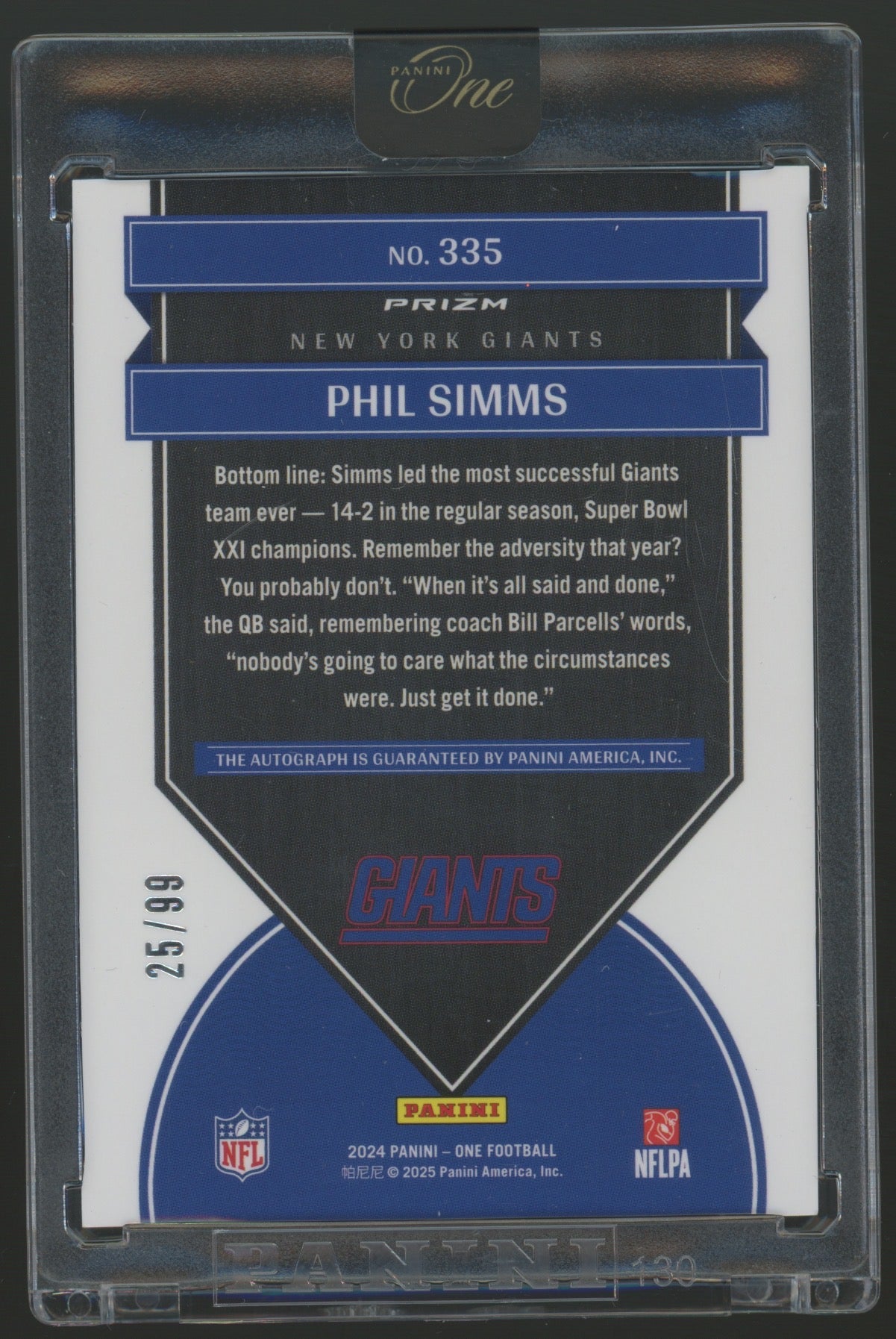 2025 Panini One Once in a Franchise Phil Simms #335 Prizm 25/99