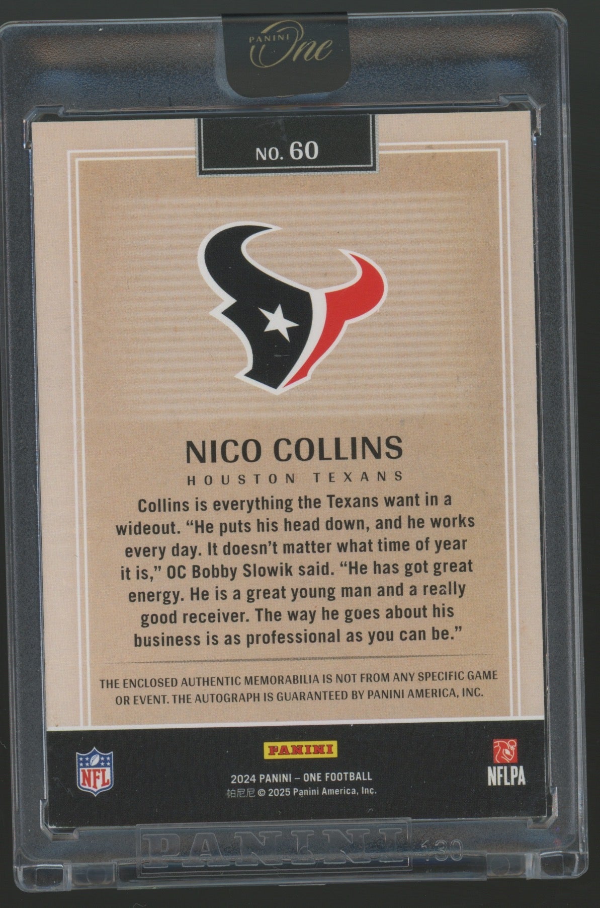 2025 Panini One Football Nico Collins #60 40/99 Patch