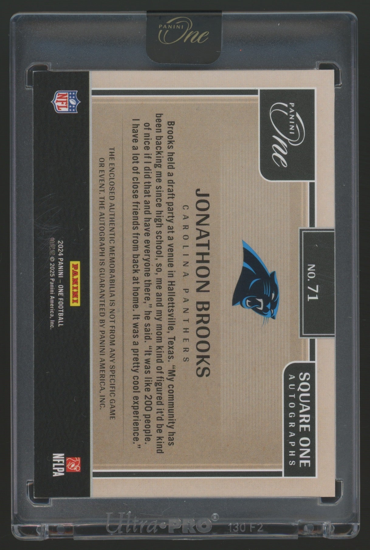 2024 Panini One Square One Autographs Jonathon Brooks #71 Patch RC 17/25