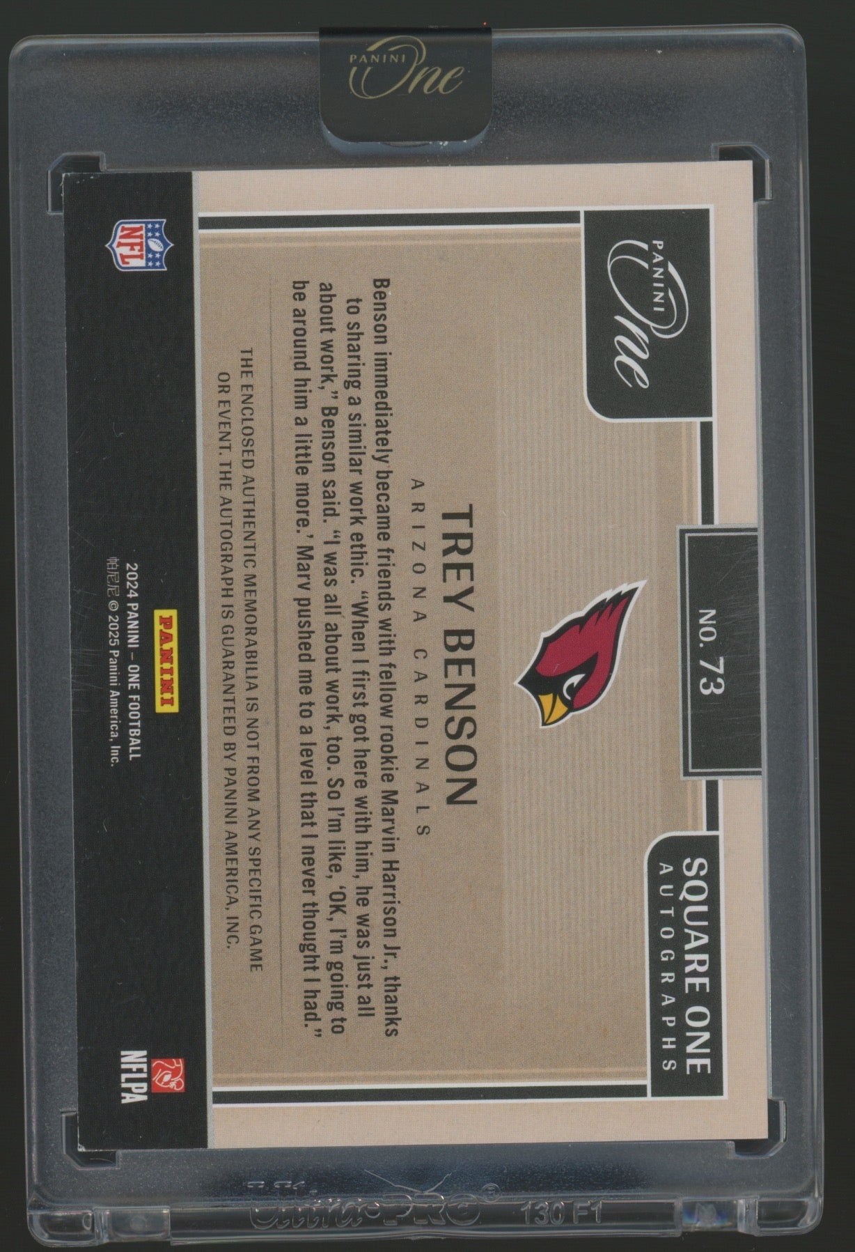 2024 Panini One Square One Autographs Trey Benson #73 RC Patch