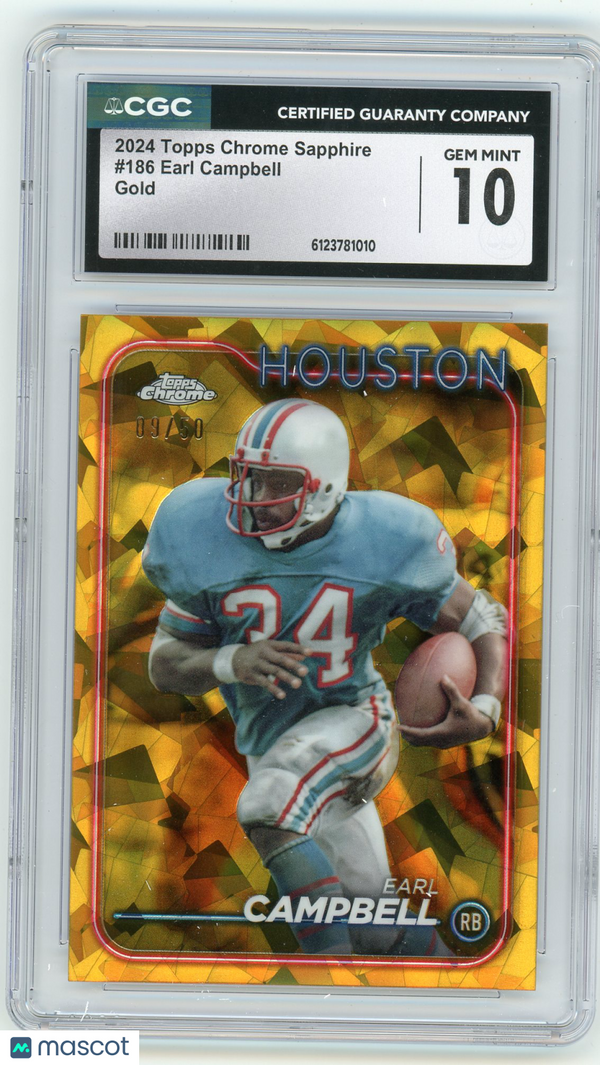 2024 HL-P04 Topps Chrome Sapphire Earl Campbell #186 Gold /50 CGC 10