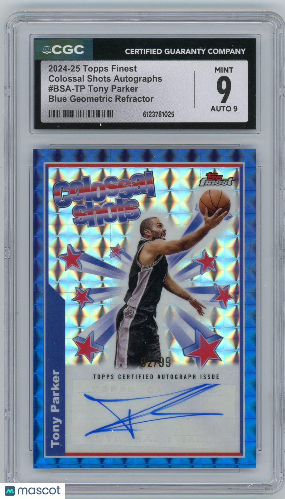 2024-25 HL-P04 Topps Finest Tony Parker #BSA-TP Blue Geometric /99 CGC 9 Auto 9