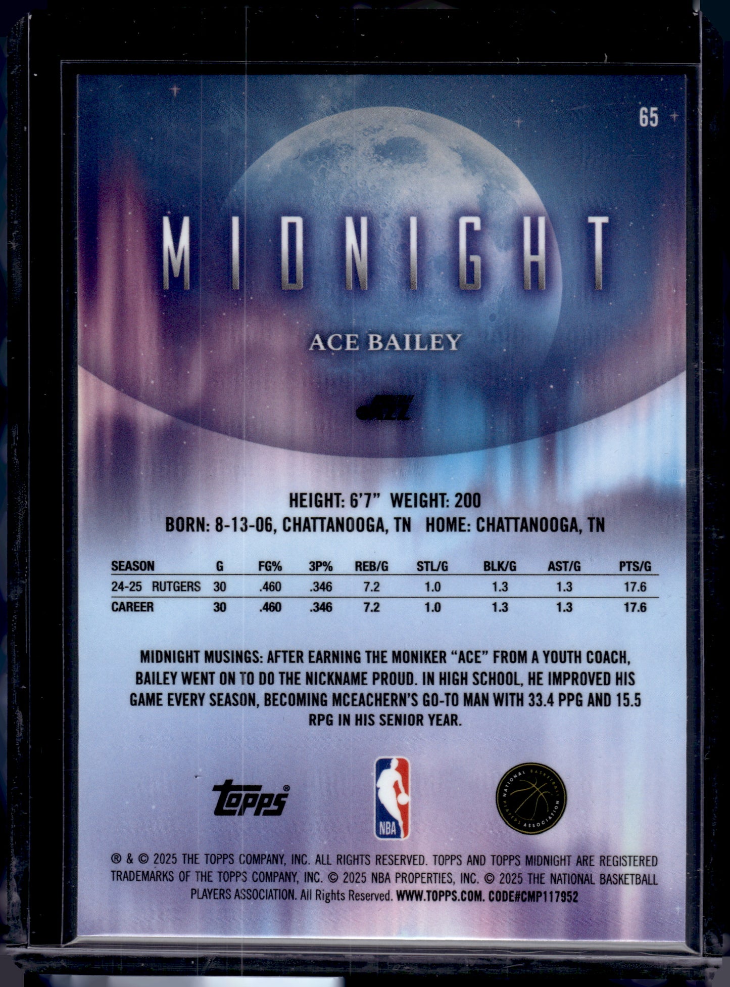 2025 HL-P02 Topps Midnight Ace Bailey #65 RC