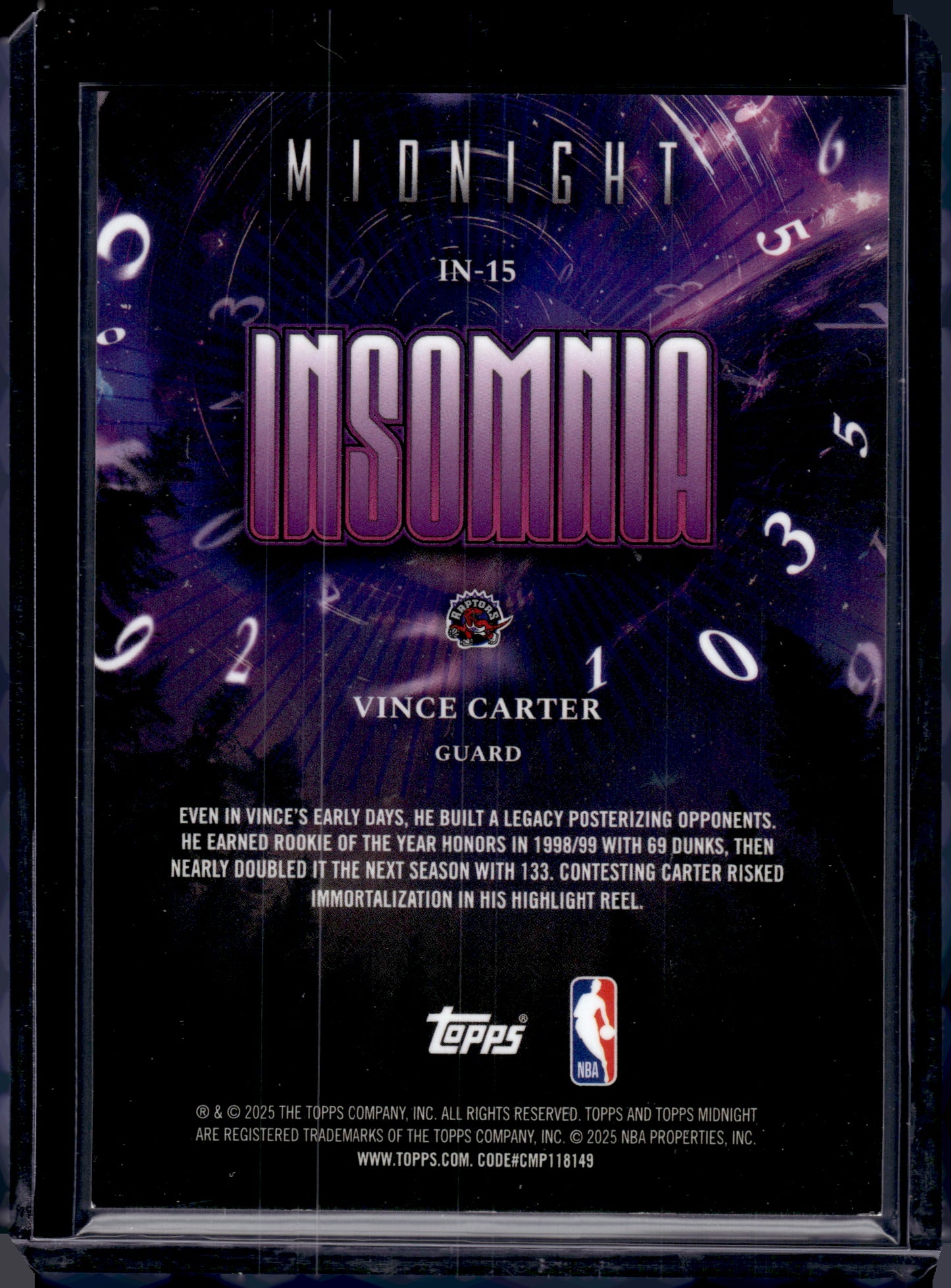 2025 HL-P02 Topps Midnight Insomnia Vince Carter #IN-15