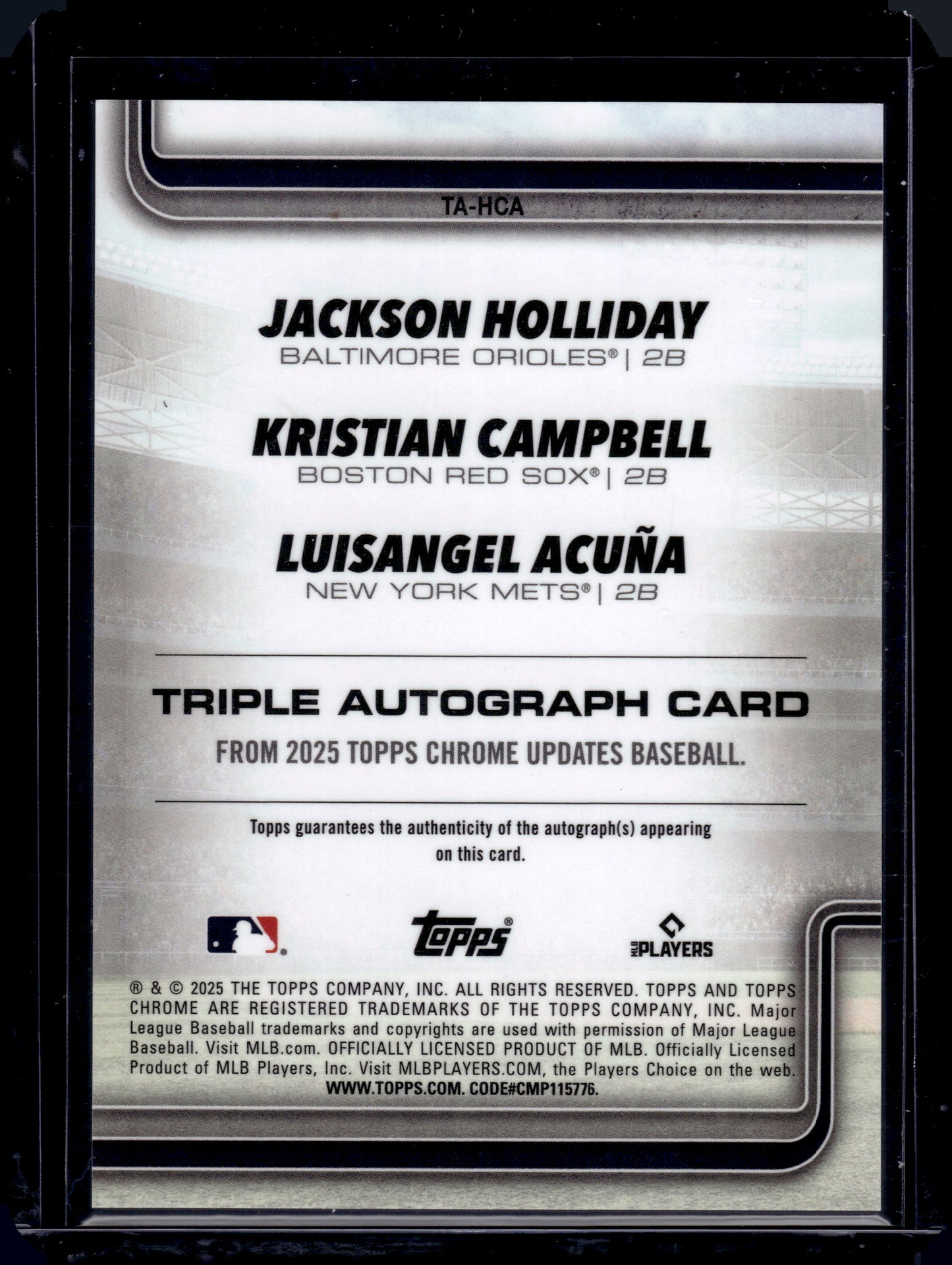 2025 HL-P06 Topps Chrome Updates Campbell Holliday Acuña #TA-HCA /5